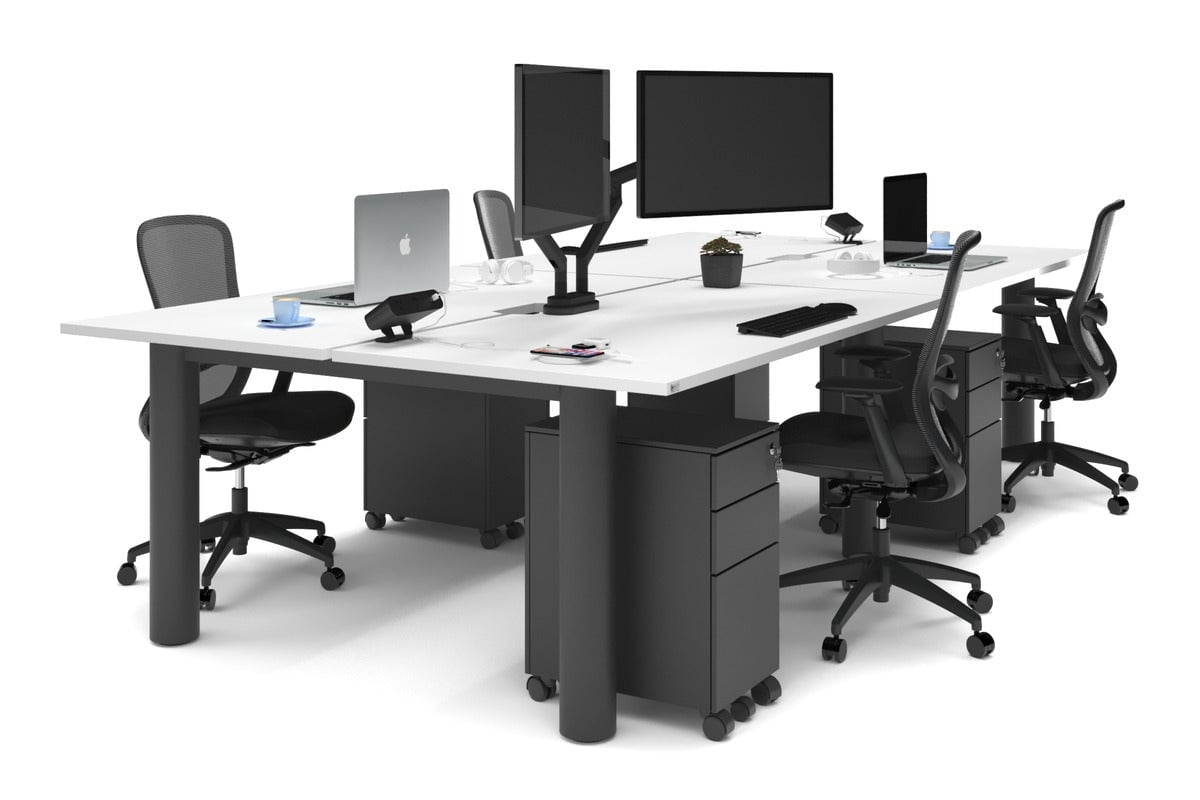 Quadro Cylinder Leg 4-Person Office Workstation Desk - 1800L x 800W with Cable Management - Perfect for Collaborative Workspaces & Open Office Environments
