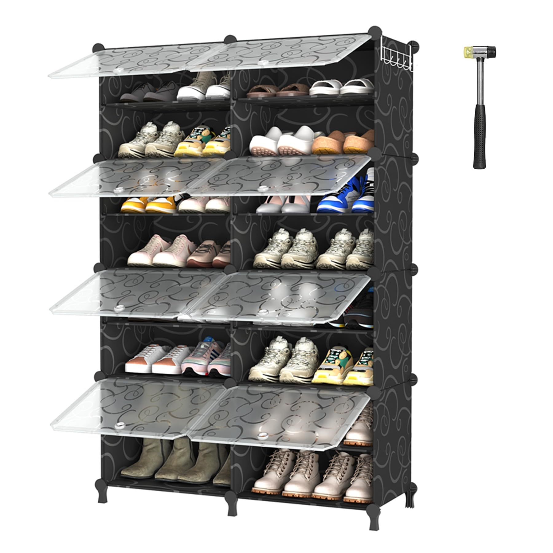AWTATOS 8-Tier Shoe Storage Cabinet with Door - 32 Pair Shoe Organizer Shelves for Closet, Hallway, Bedroom & Entryway - Black | Space-Saving Shoe Rack for Home Organization & Small Spaces