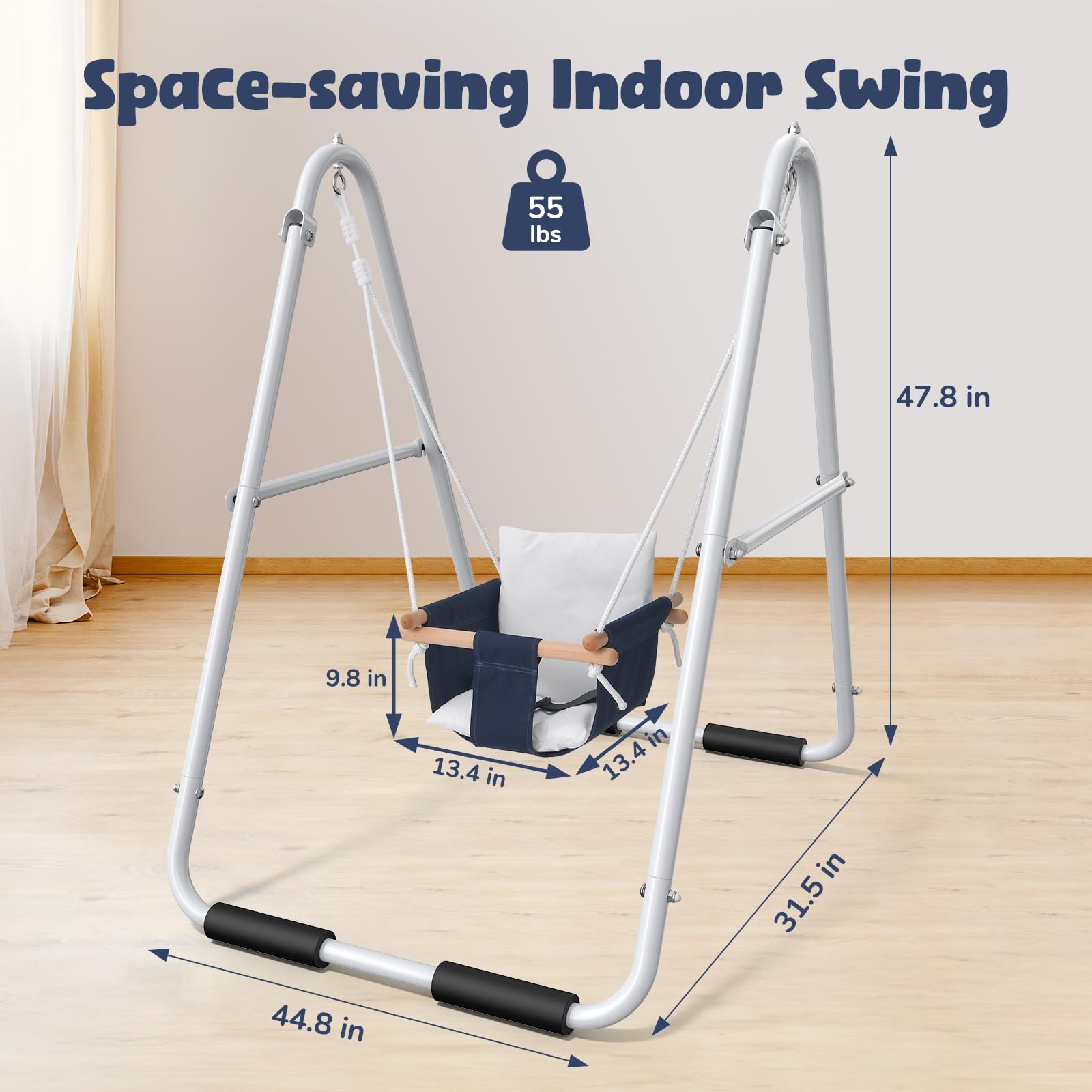 Hapfan Heavy Duty Foldable Toddler Swing for Kids 1-3 Years - Indoor/Outdoor Baby Swing with Canvas Cushion Seat & 55lbs Capacity - Perfect for Backyard, Playroom, Park, and Nursery Playtime