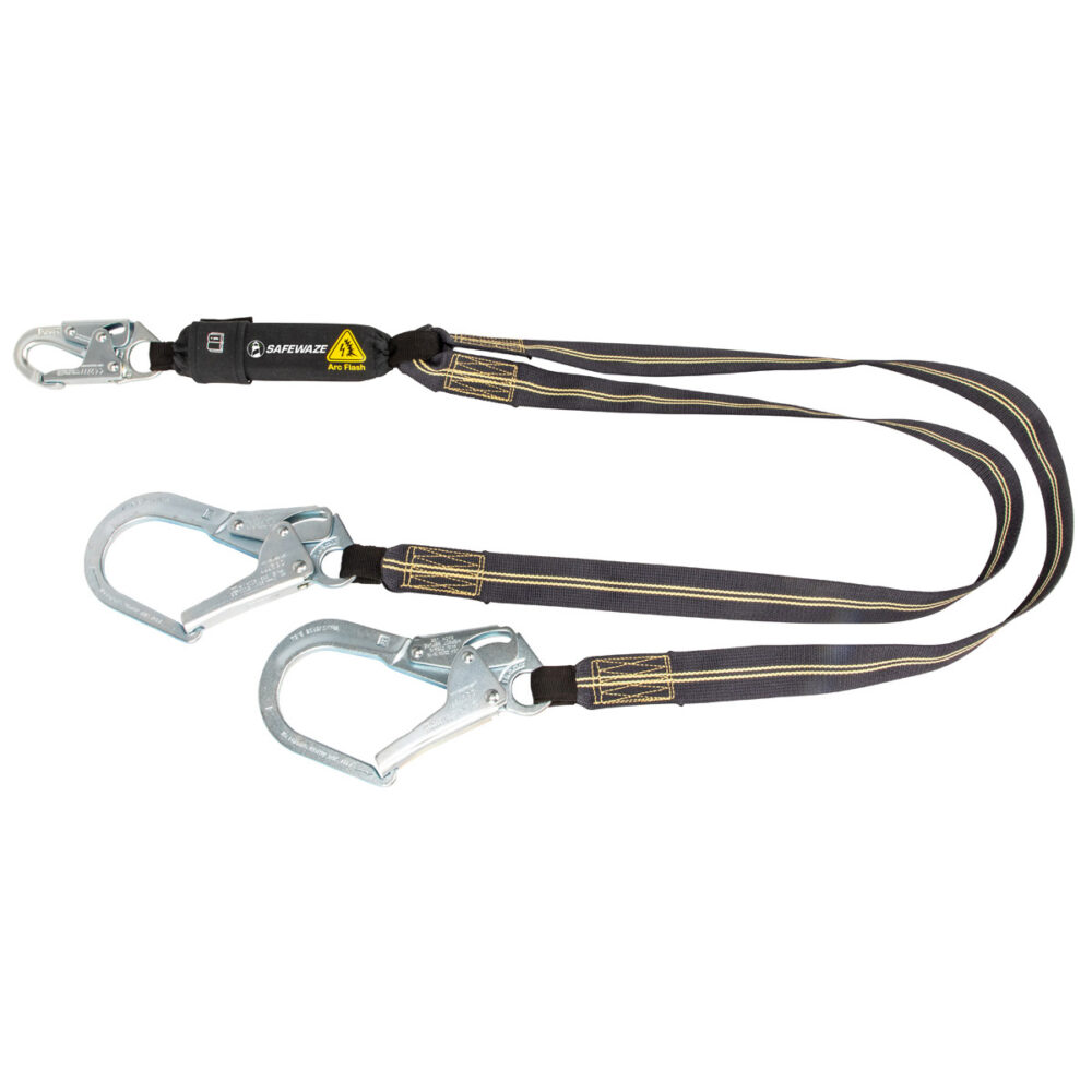 Arc Flash 6-Foot Energy Absorbing Safety Lanyard - Aramid Fiber, Dual Leg with Rebar Hooks - Fall Protection for Construction & Roofing Work