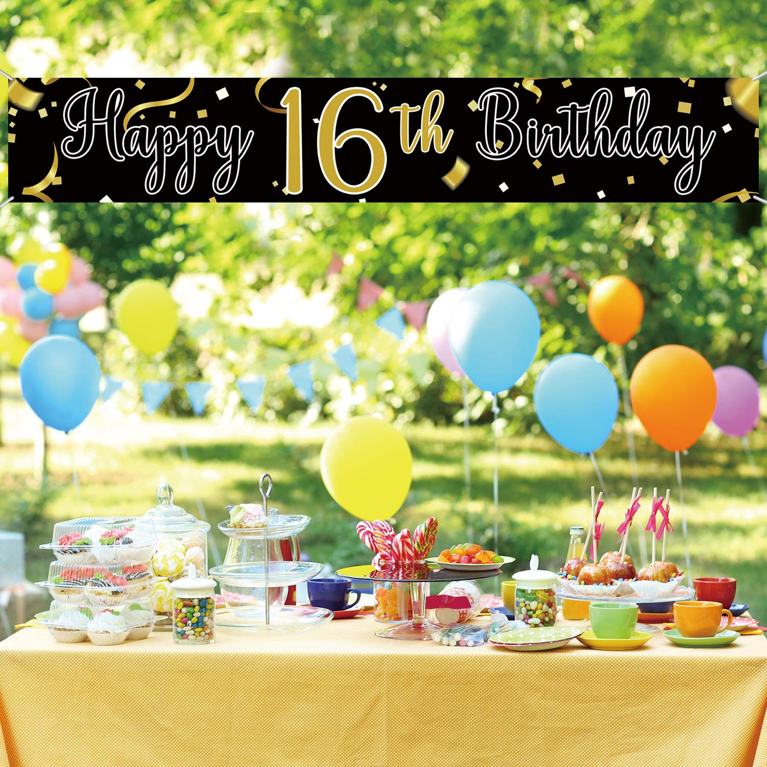 Large Happy 16th Birthday Banner - Cheers to 16 Years & 16 Fabulous - Hanging Party Decoration for Sweet 16 Celebrations - 9.8 x 1.6 ft Birthday Decor - Perfect for Teen Parties, Milestone Events & Photo Backdrops