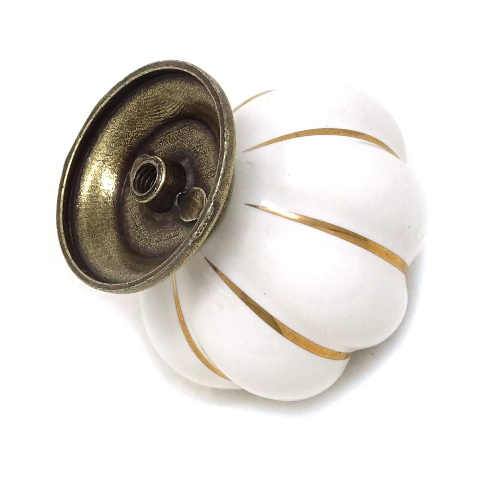 6Pcs Antique Brass Pumpkin Knobs - Vintage Ceramic Handles for Kitchen Cabinets & Dressers