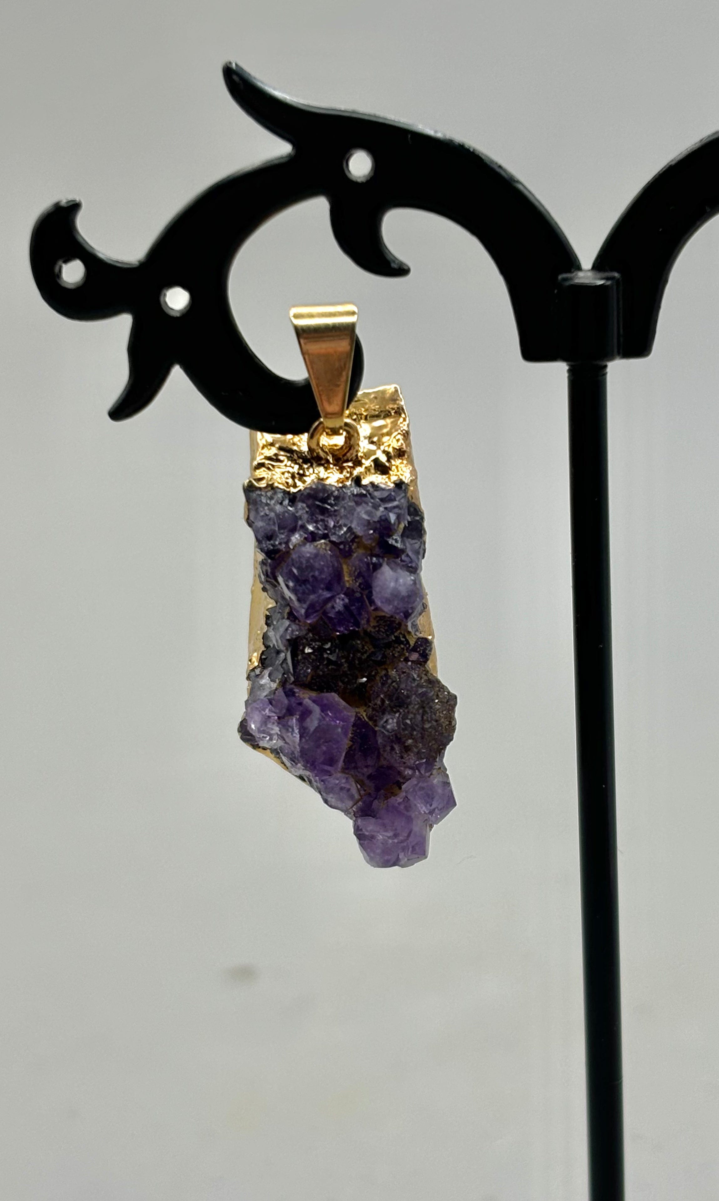 Natural Amethyst Cluster Gold Foil Pendant Necklace - Healing Crystal Jewelry for Women - Perfect for Meditation, Yoga & Spiritual Gifts