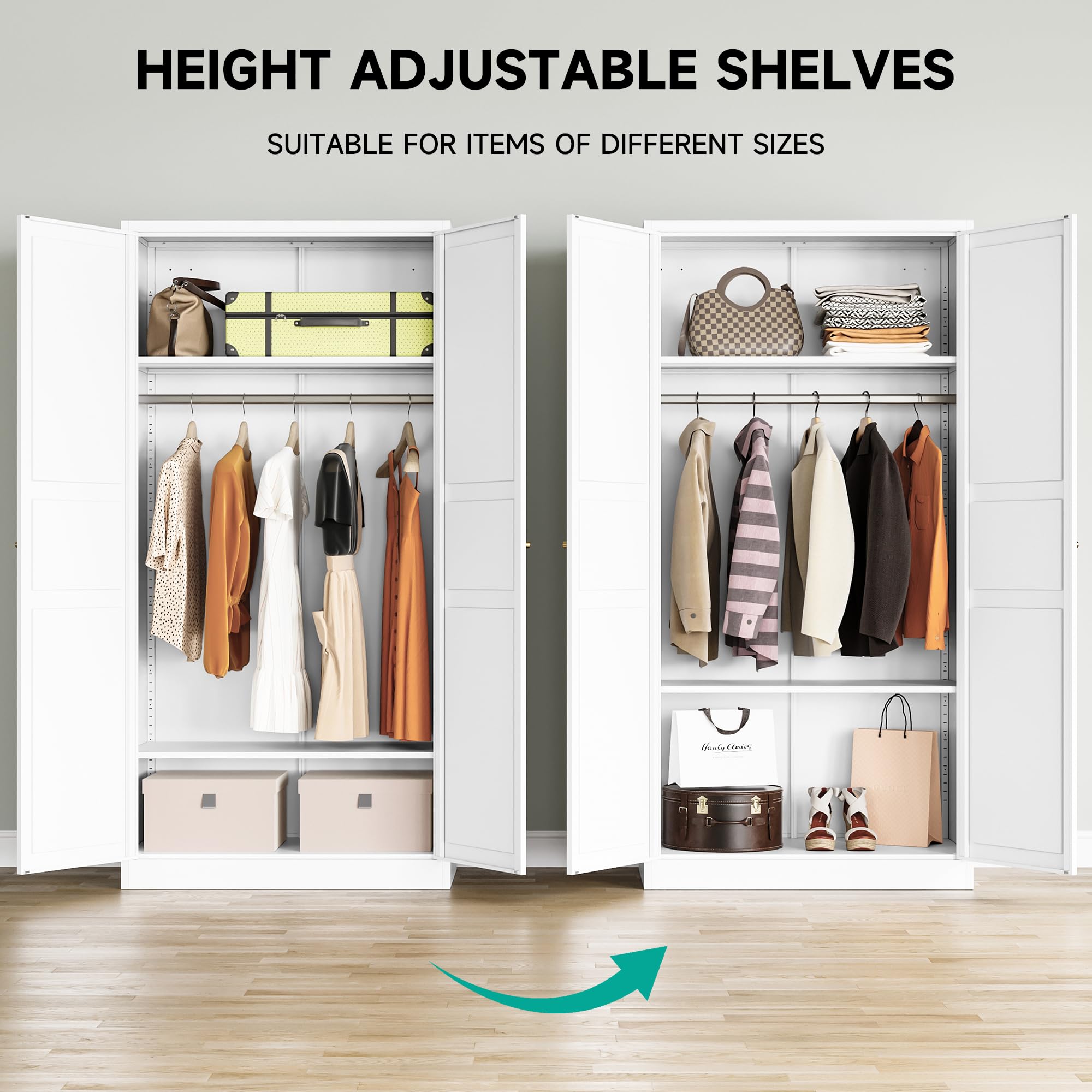 White Metal Armoire Wardrobe Closet with Doors - 72