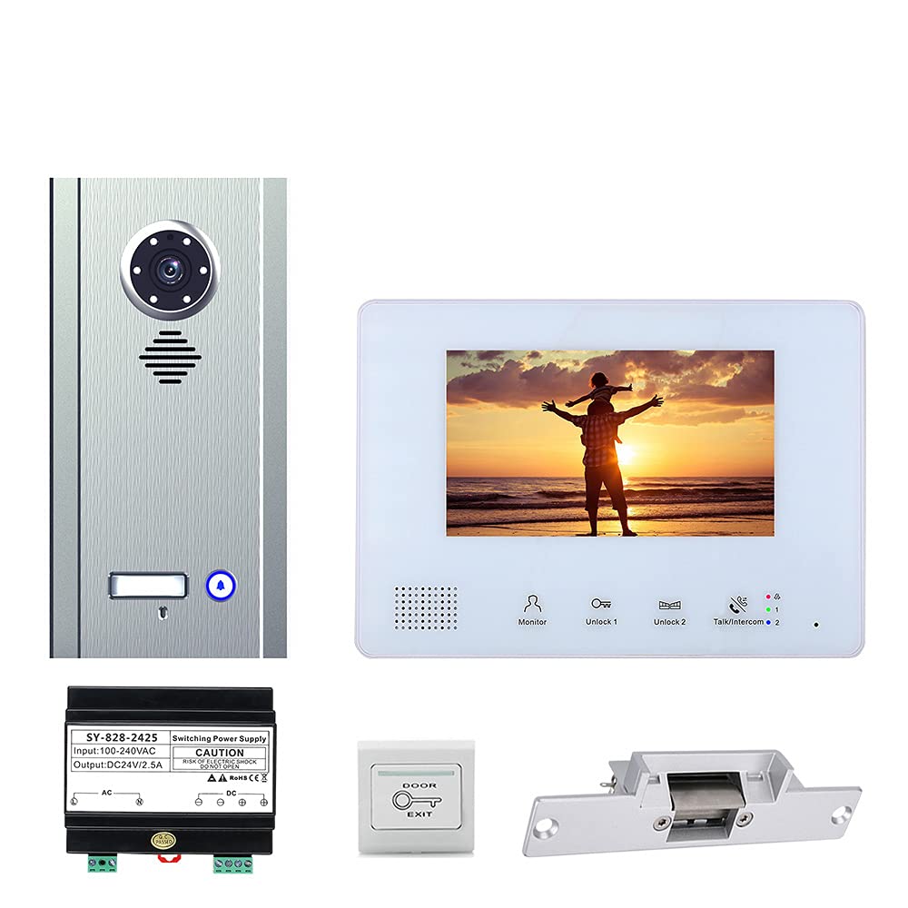 7-Inch Video Door Phone Intercom System with Night Vision - 2-Wire Apartment Intercom Kit for Electronic Door Locks | Home Security & Smart Access Control for Apartments, Condos & Offices