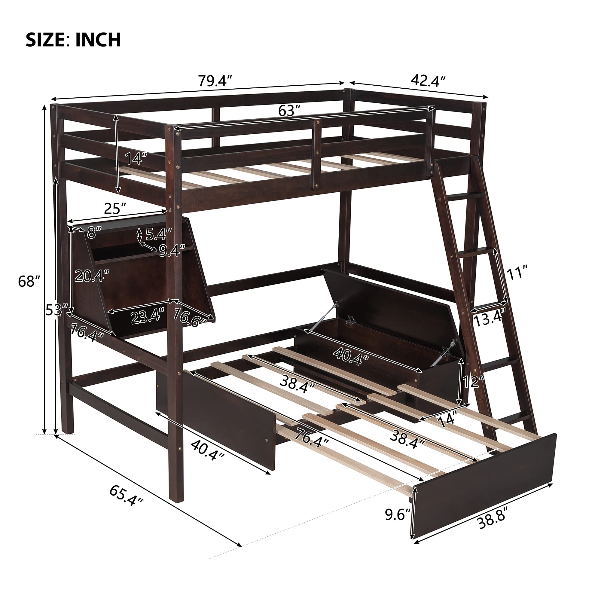**Convertible Wood Loft Bed Twin Size with Storage Drawer, Shelf & Ladder – No Box Spring Needed – Espresso Finish – Perfect for Kids' Rooms, Dorms & Small Spaces**