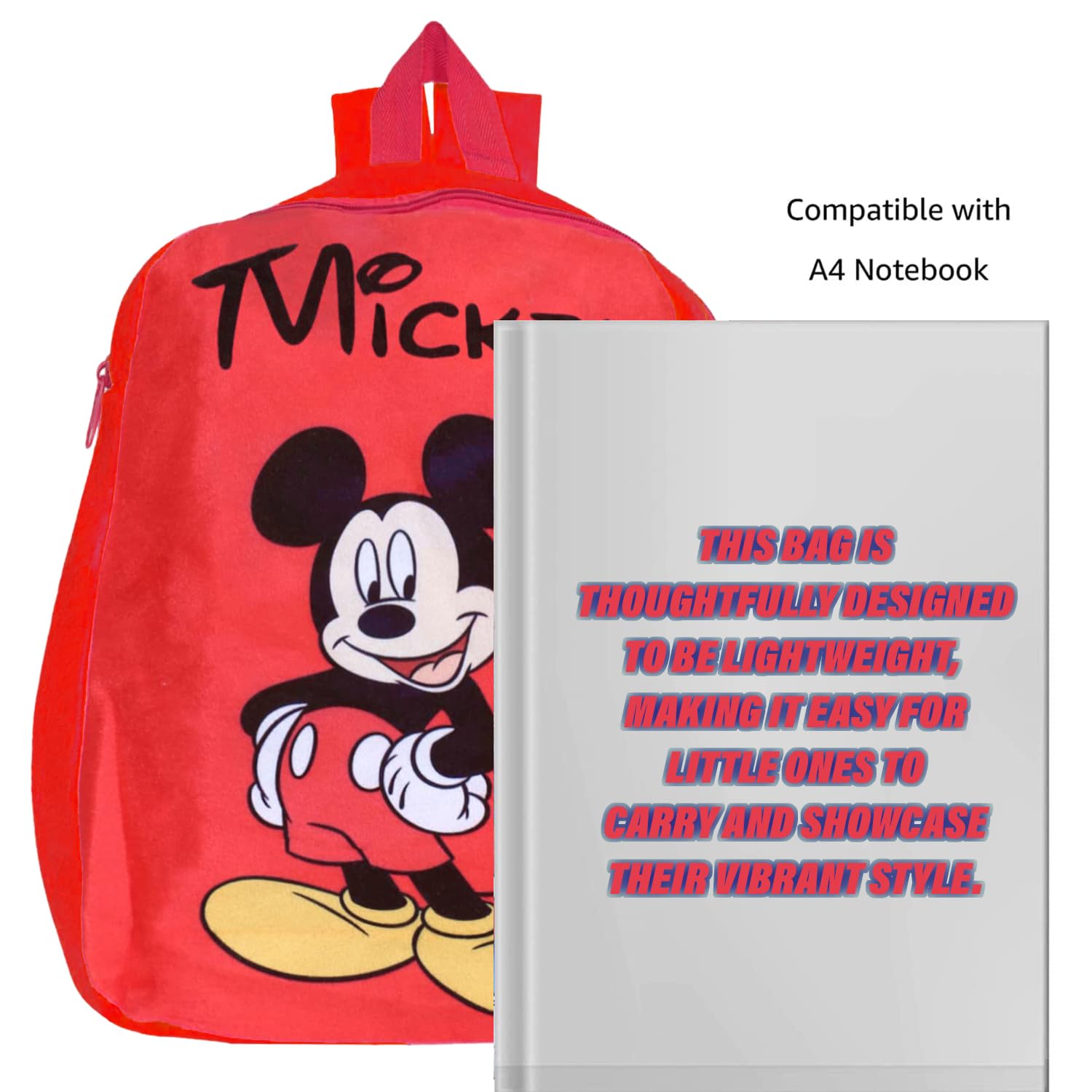 Disney Mickey Mouse Kids Backpack - 2 Compartment Velvet School Bag for Boys & Girls | Durable Red Backpack for School, Travel & Daily Use | Official Disney Licensed Product