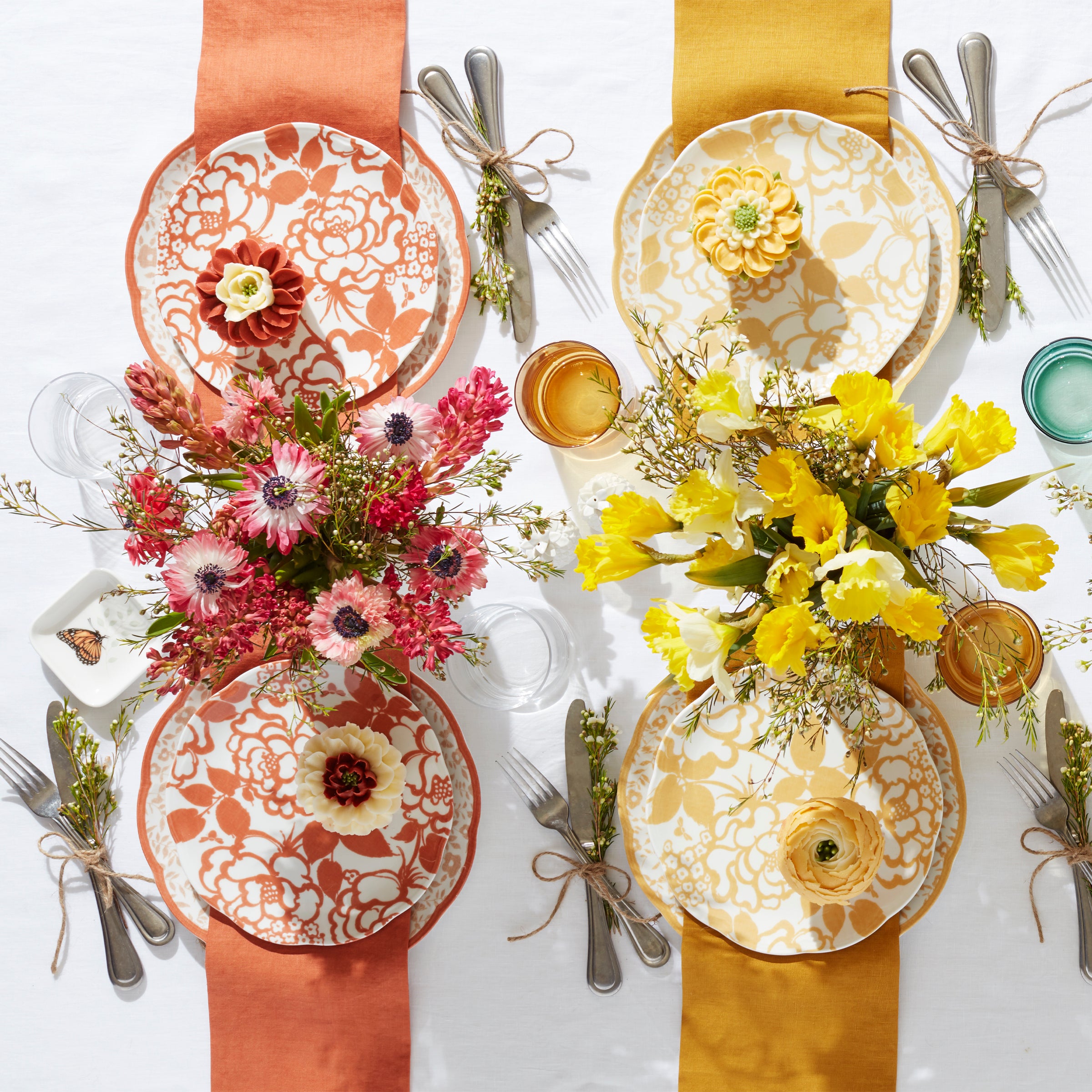 Butterfly Meadow Cottage Saffron Accent Plates - Set of 4 Decorative Dinner Plates for Spring Tea Party, Garden Wedding, or Boho Home Decor