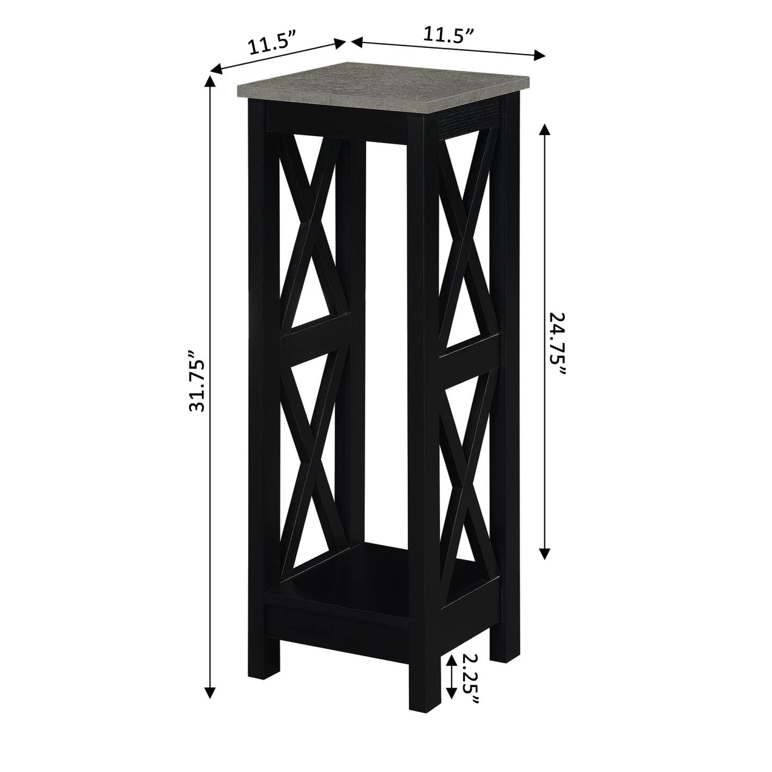 Convenience Concepts Oxford Tall Cement & Black Plant Stand - Indoor/Outdoor Flower Pot Holder for Home, Garden, Patio Decor