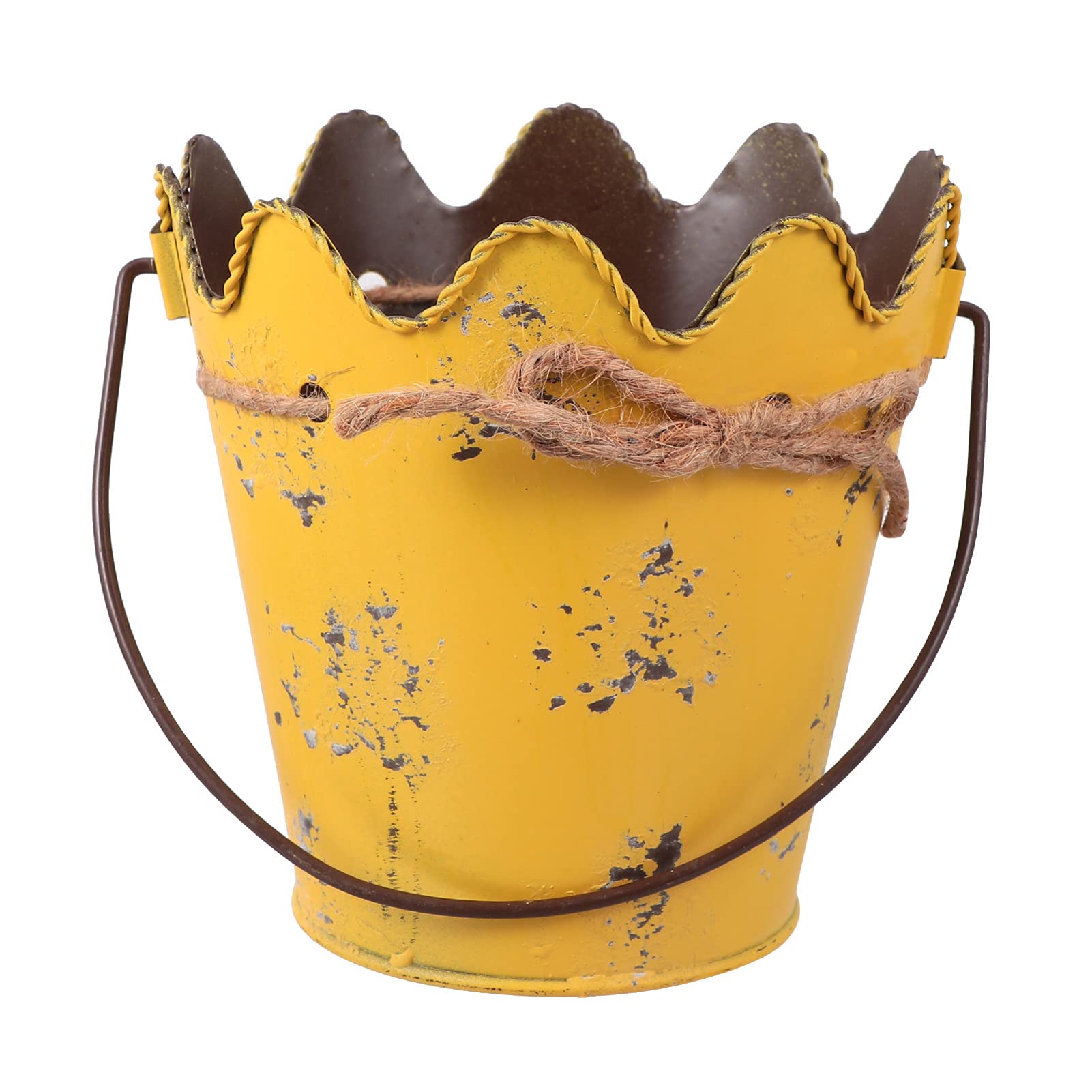 SOIMISS Galvanized Metal Buckets with Handle - Mini Round Flower Pots, Wavy Plant Baskets, Small Candy & Snack Holders for Home, Party, Garden Decor - Yellow (Perfect for Wedding Centerpieces, DIY Crafts, and Kitchen Storage)