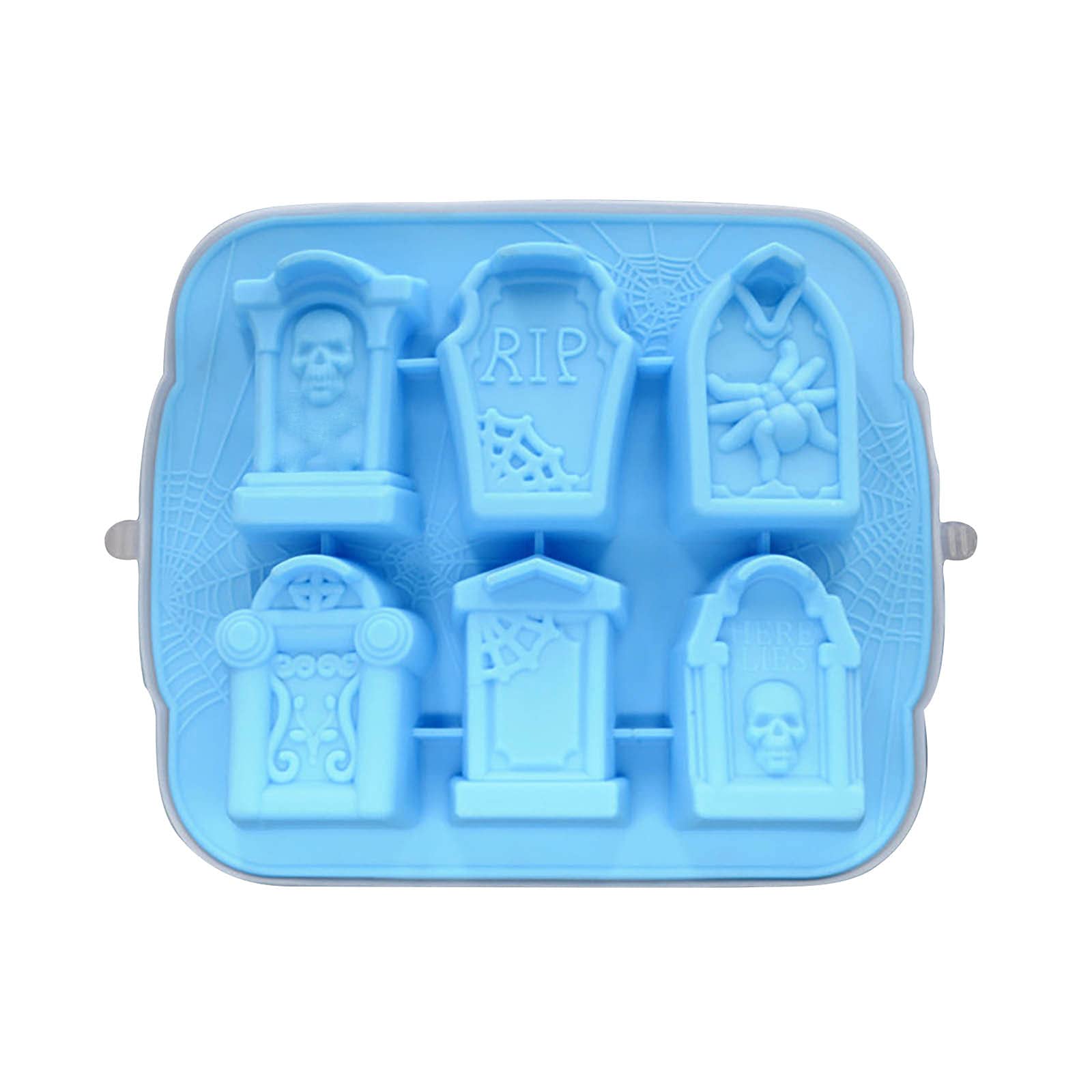 3D Skull Silicone Cake Mold - Large Non-Stick Skeleton Head Chocolate Candy Baking Pan for Halloween & Christmas Parties | Haunted House Decor, Themed Desserts, Spooky Celebration Cakes (Tombstone-Blue)