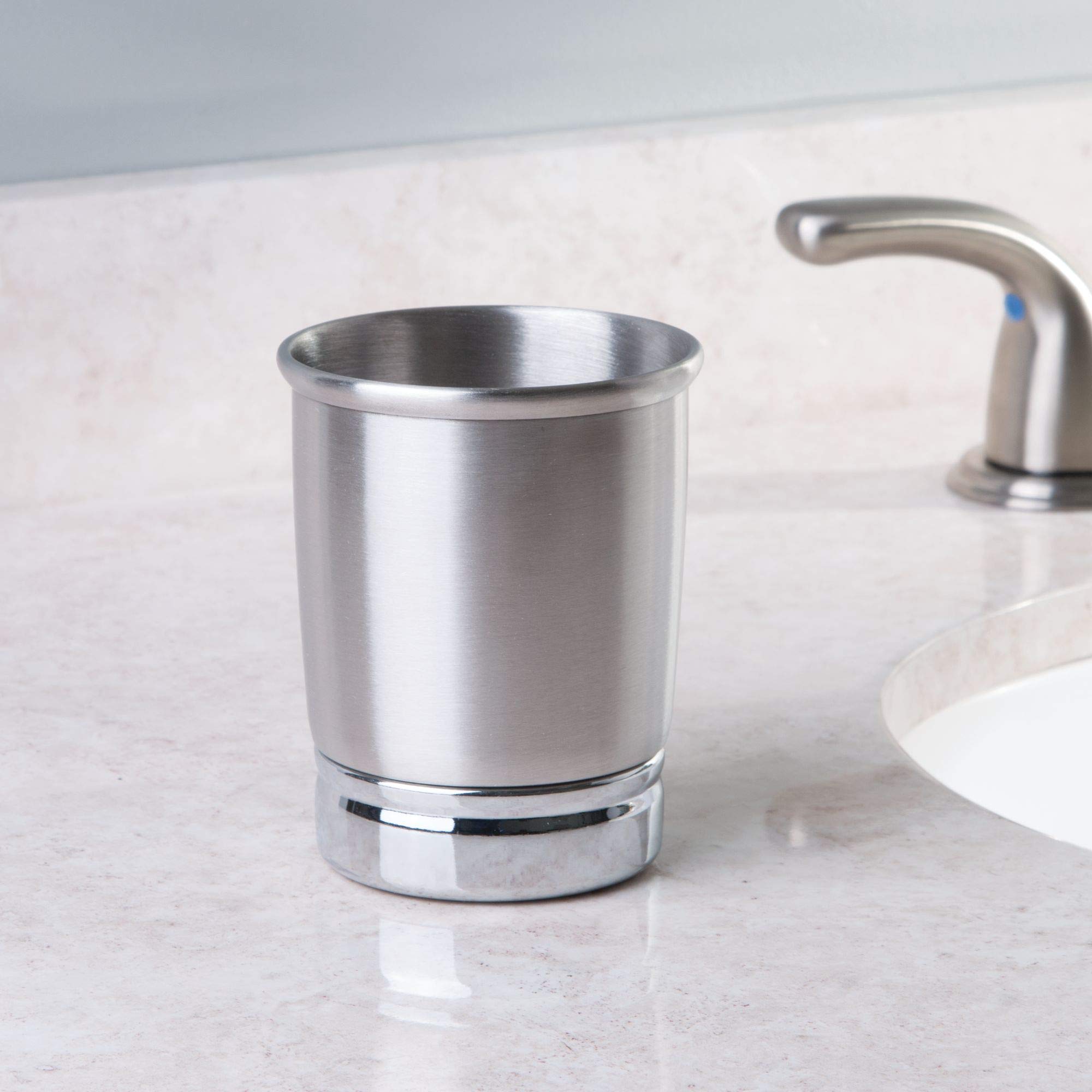 iDesign York Metal Tumbler - Stylish Makeup Brush & Toothbrush Organizer for Bathroom, Vanity, Desk, Dorm | 3.25
