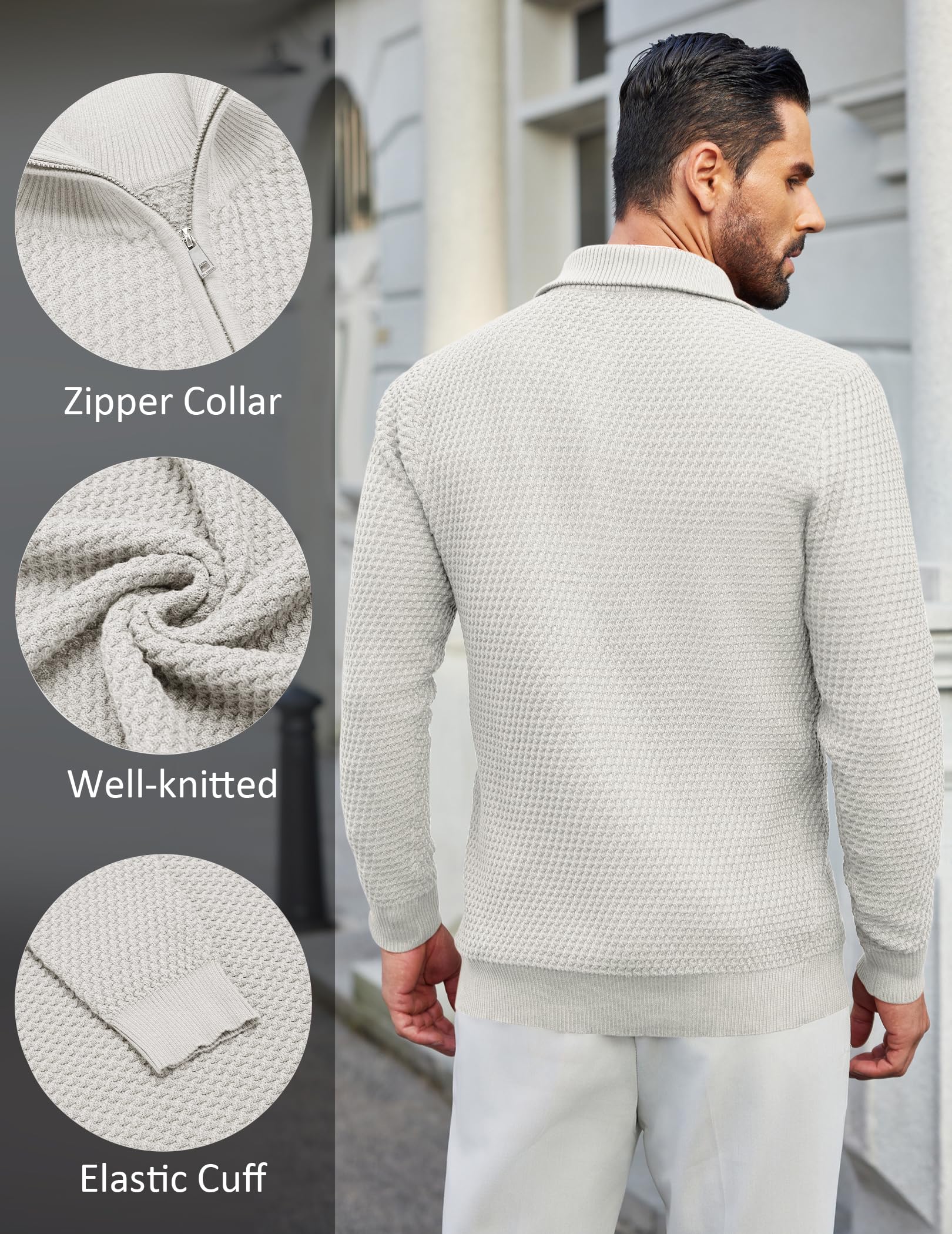 COOFANDY Men's Slim Fit Quarter Zip Pullover Sweater - Waffle Knit Mock Turtleneck Polo Sweatshirt for Casual Wear | Office, Dating, Fall & Winter Outfits