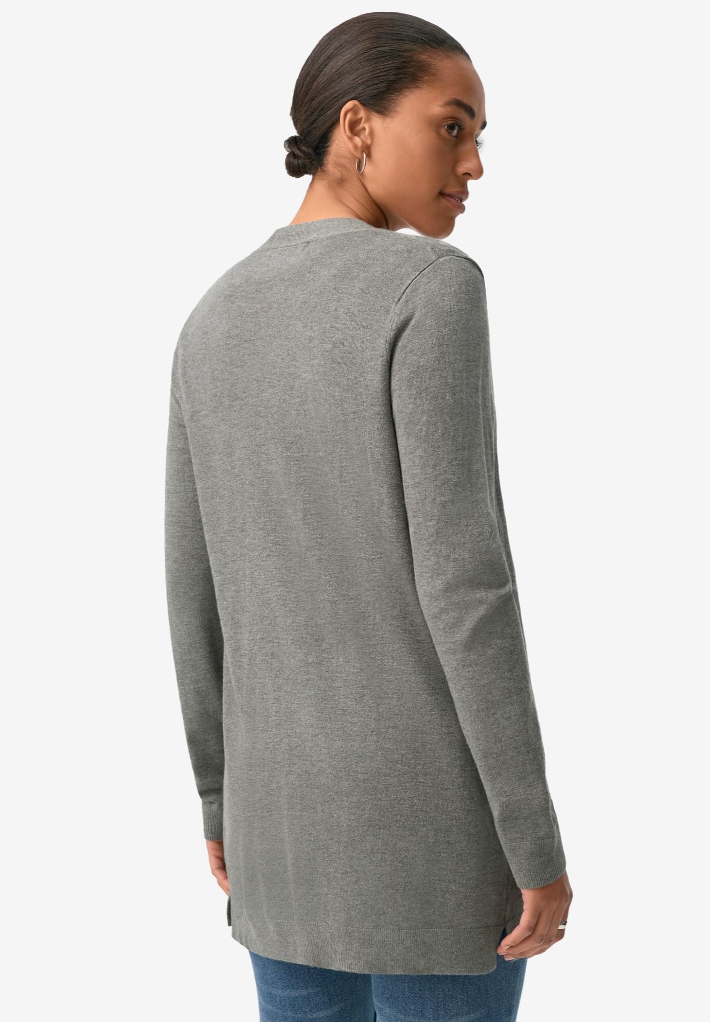 Ellos Women's Plus Size Long Button Front Cardigan - Soft & Cozy Open Front Sweater for Work, Travel & Casual Wear