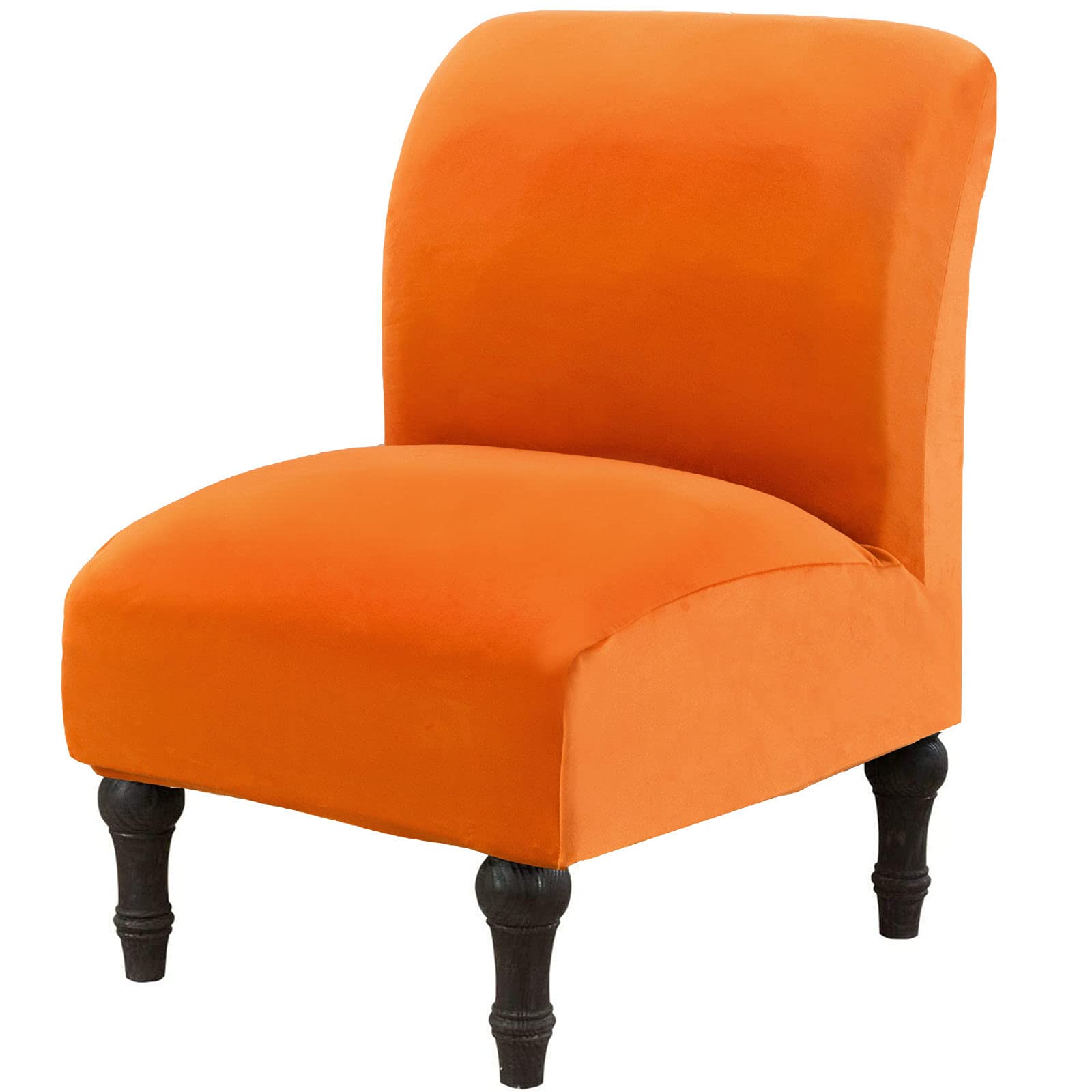 Stretch Velvet Armless Chair Slipcovers - Elastic Furniture Protector Covers, Washable & Removable Accent Chair Covers for Living Room, Bedroom, Office - Soft & Durable (Orange, Large)