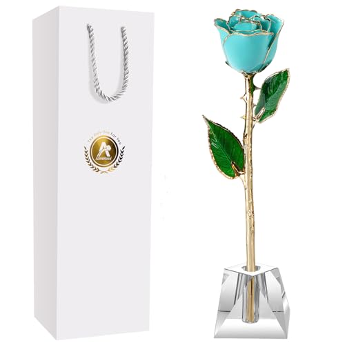 A6. Tealblue Handmade Rose White Crystal Vase