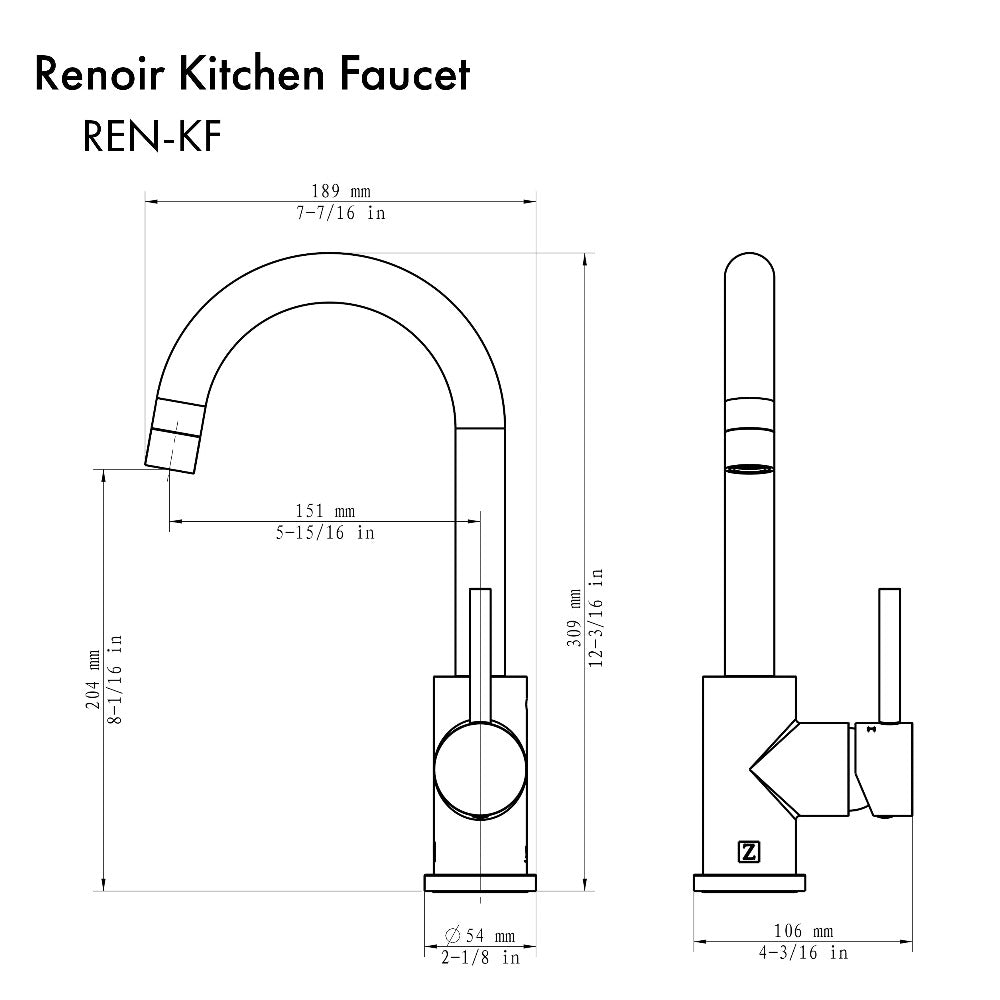 ZLINE Renoir Single Handle Pull-Down Kitchen Faucet in Brushed Nickel - Modern High Arc Design for Sink, Dishwashing & Cooking (REN KF BN)