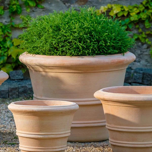Classic Double Rolled Rim 20.5 Inch Terra Cotta Planter Set of 2 by Campania International - Perfect for Indoor Plants, Outdoor Garden Decor, and Patio Container Gardening