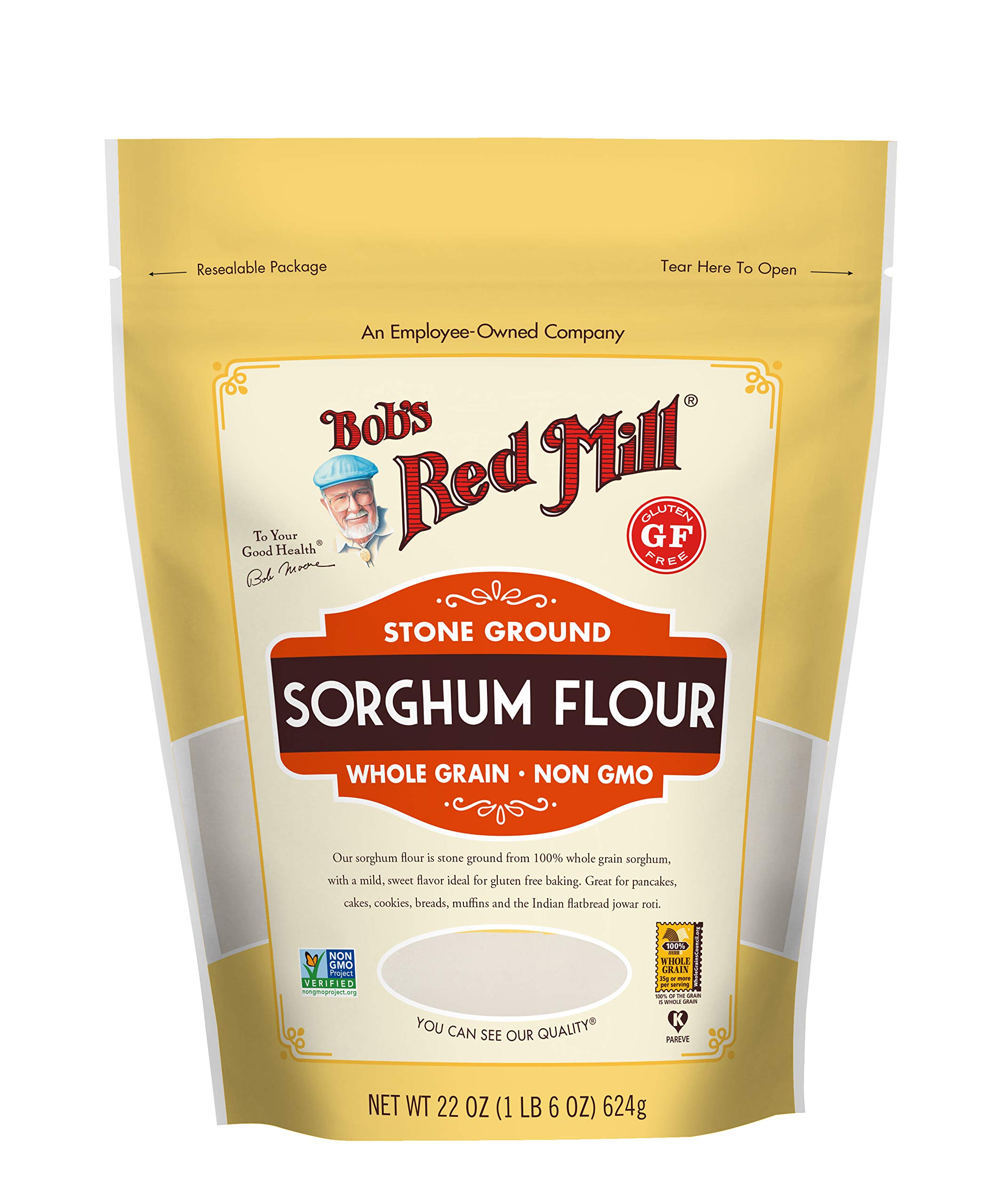 Bob's Red Mill Gluten Free Sweet White Sorghum Flour - 22 Ounce (Pack of 4) | Non-GMO, Vegan Baking Flour for Bread, Cookies & Pancakes | Perfect for Gluten-Free Diets & Celiac-Friendly Recipes