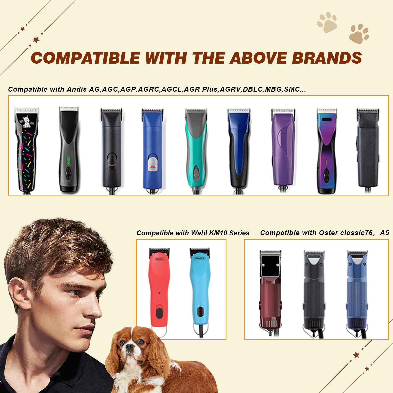 5-Pack Professional Ceramic Replacement Blades for Oster Classic 76, Power Pro, Power-Teq & Star-Teq Clippers - Also Fits Ainds Clippers (0.5-9.5mm) - Detachable Hair Cutting Blades for Barbers & Pet Grooming