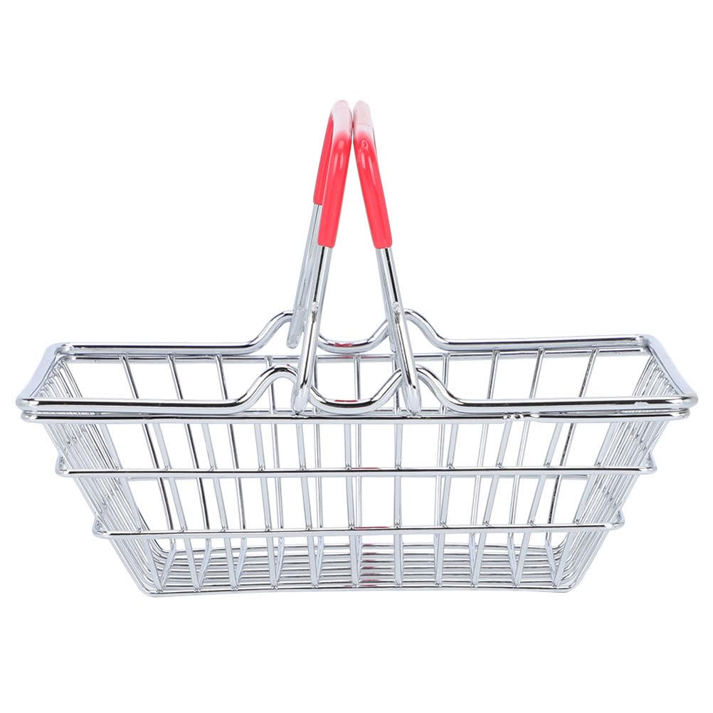 Bestoyard Mini Shopping Basket for Toys & Accessories - Stainless Steel Metal Storage Organizer for Kids Room, Bathroom, or Kitchen Countertop