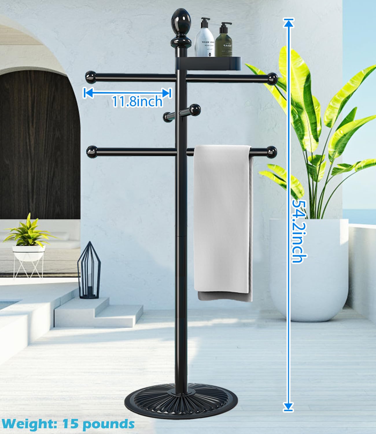 Heavy Duty Metal Pool Towel Rack with 6 Bars - Rustproof Outdoor Towel Stand for Swimming Pool, Hot Tub & Spa Accessories - Perfect for Drying Towels by Poolside, Backyard or Patio