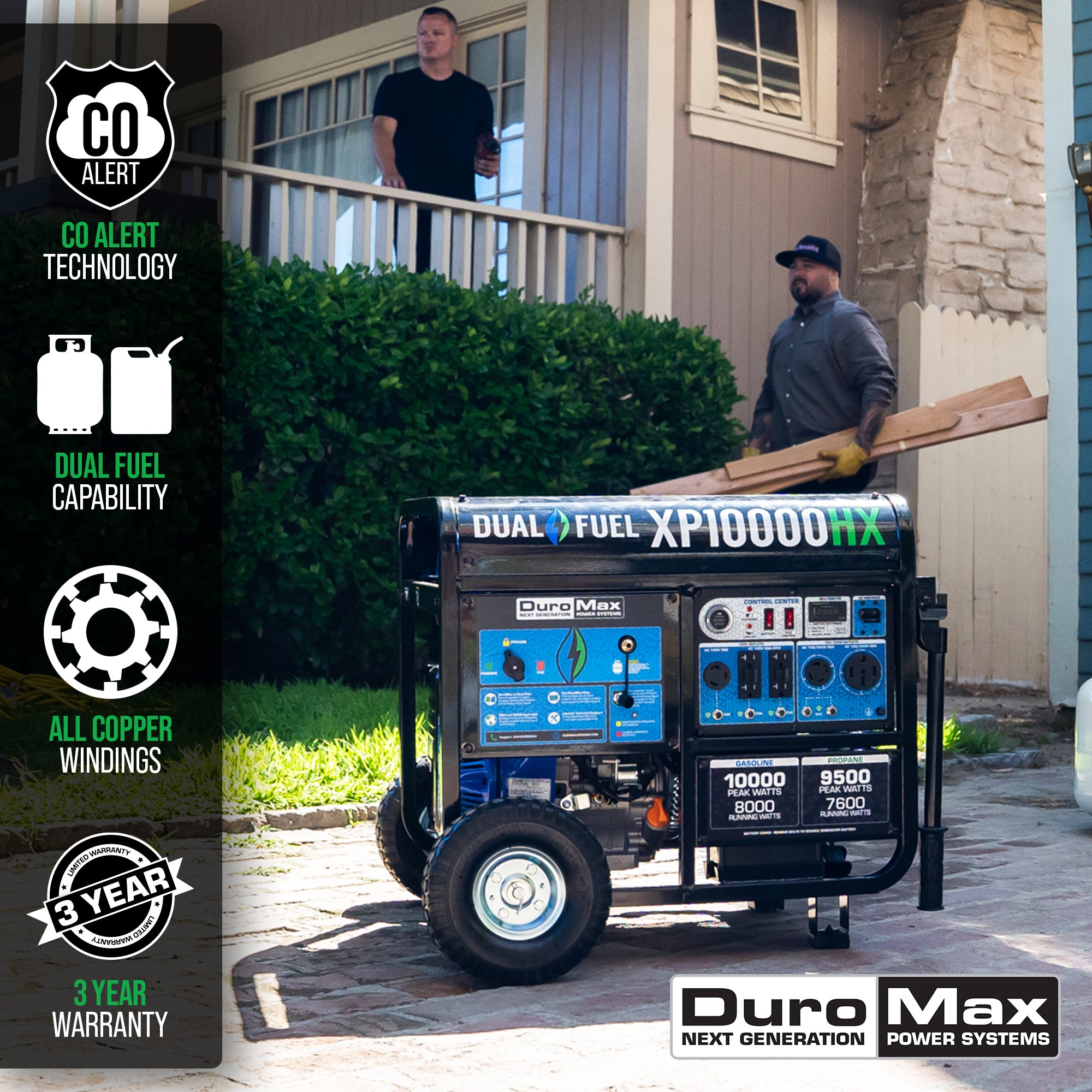 DuroMax XP10000HX 8000W/10000W Dual Fuel Portable Generator with CO Alert & Electric Start - Perfect for Home Backup Power, Camping, and Emergency Use
