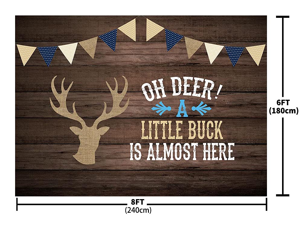 MEHOFOND 8x6ft Rustic Wood Photography Backdrop - Oh Deer Boy Baby Shower & Birthday Party Decoration with Deer Theme (Gray) - Perfect for Cake Table Decor, Portrait Photos, and 'A Little Buck is Almost Here' Celebrations