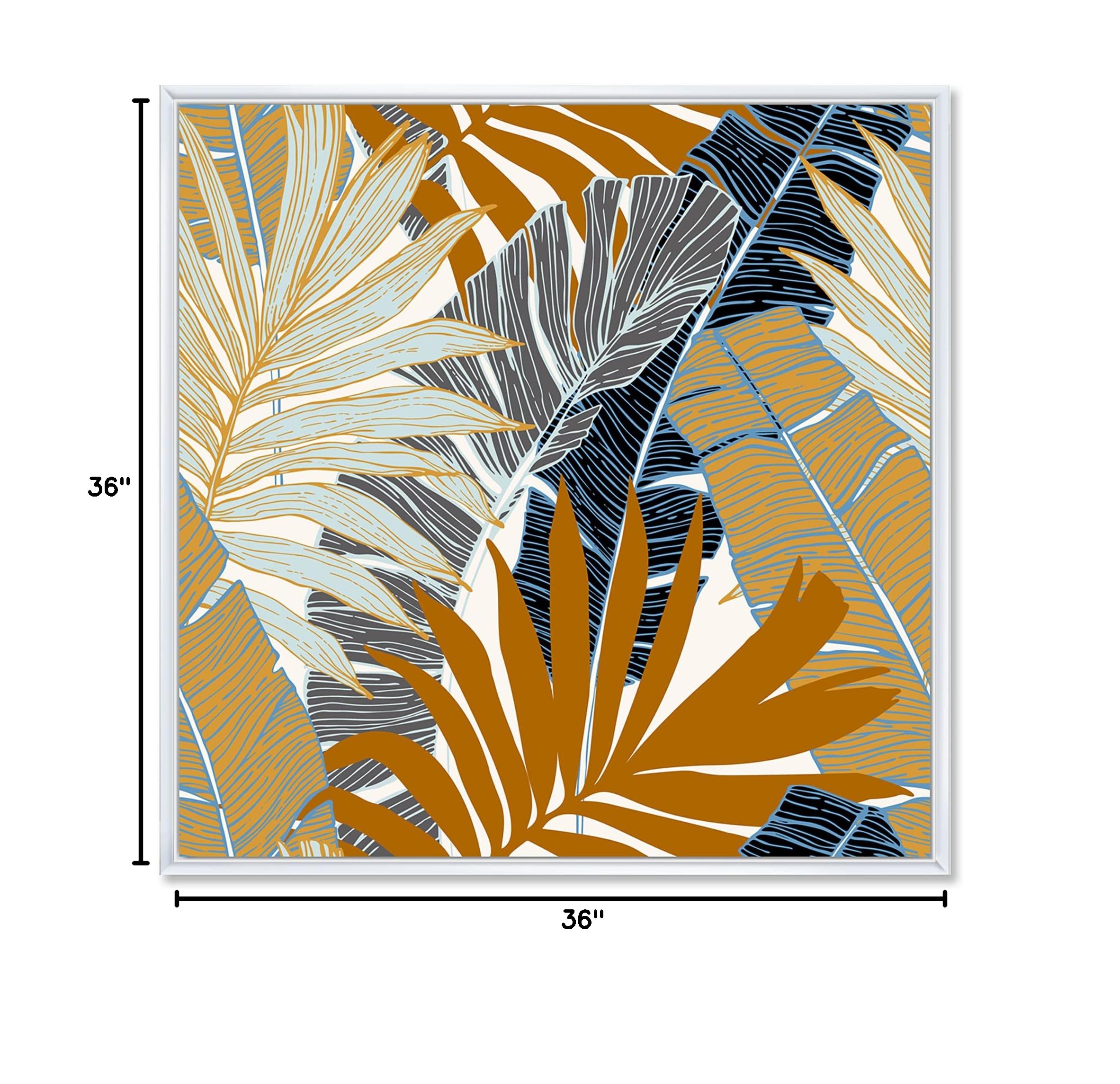 Abstract Tropical Summer Palm Tree & Banana Leaves Canvas Wall Art Print - Modern Framed Home Decor for Living Room, Bedroom & Office - Nature Inspired Wall Decor for Beach House & Boho Style Interiors