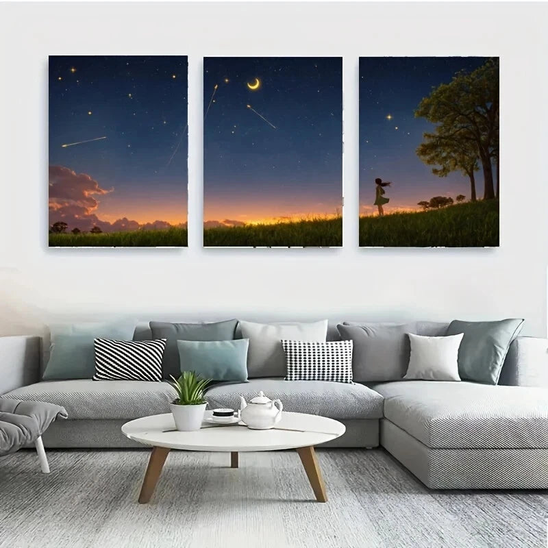 3-Piece Metal Wall Art - Girl and White Wolf Silhouette - Ready to Hang Home Decor for Living Room, Bedroom, Office (16x24 Inches)