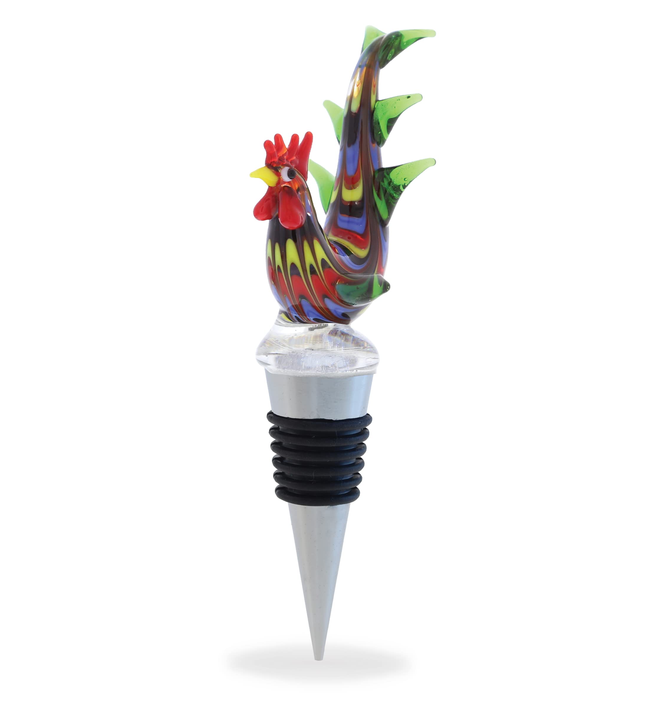 Elegant Rooster Glass Wine Stopper - Vacuum Seal Reusable Chicken Animal Wine Bottle Cork Plug | Airtight Leak Proof for Red, White & Sparkling Wines | Perfect Home Bar Decor, Kitchen Accessory & Gift for Wine Lovers