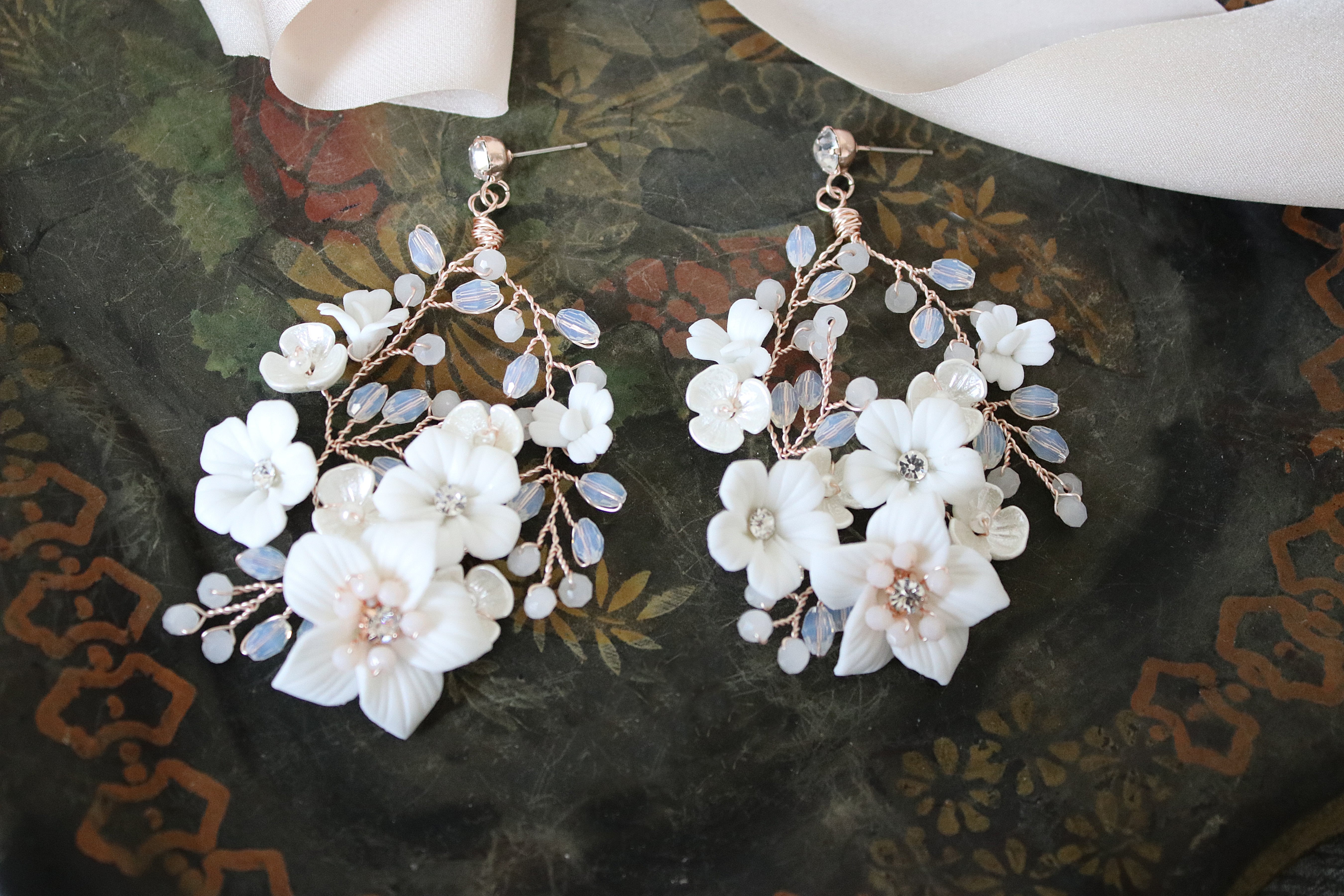 Exquisite KARA Porcelain Floral Drop Earrings - Handcrafted Bohemian Jewelry for Women | Perfect for Weddings, Parties & Special Occasions