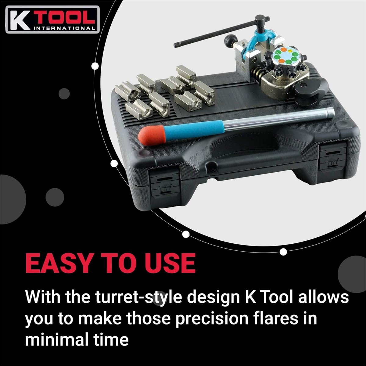 K Tool International 70081 45 Degree Automotive Brake Line Flaring Tool Set - Professional Single, Double & Bubble Flares for DIY & Mechanics - Vise-Mounted with T-Handle Clamp & Turret-Style Design - Perfect for Garage, Auto Repair Shop & Home Car Maintenance