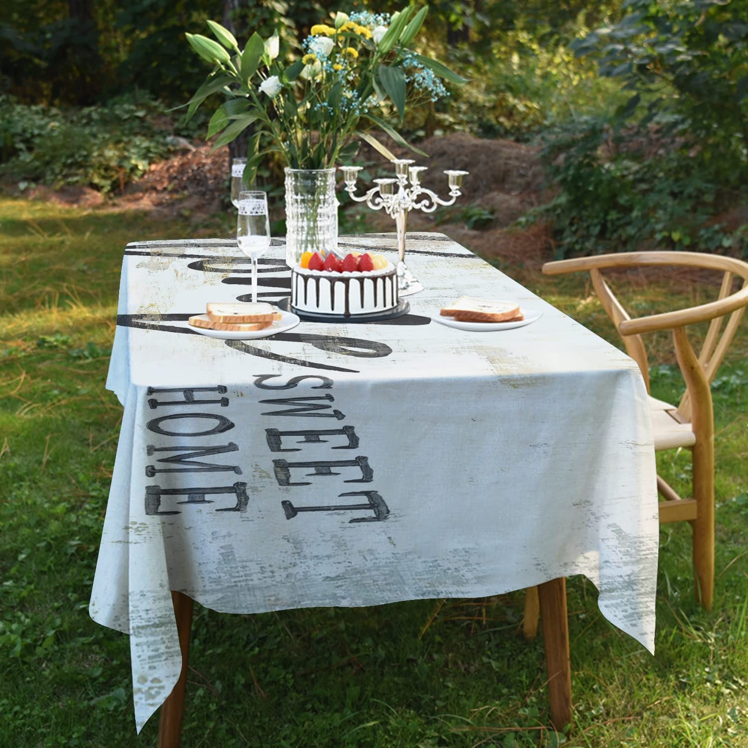 Waterproof Beige White Tablecloth 54x70.9 Inches - Durable Fabric Table Cover for Dining Room, Kitchen, Party & Outdoor Use - Perfect for Family Gatherings, Picnics and Holiday Decorations