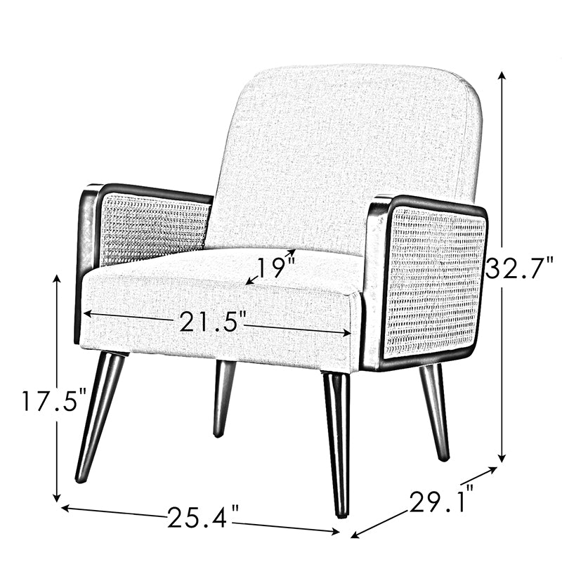 Elva Cane Armchair - Modern Rattan Accent Chair for Living Room, Bedroom, or Patio - Lightweight & Stylish Seating with Breathable Woven Design