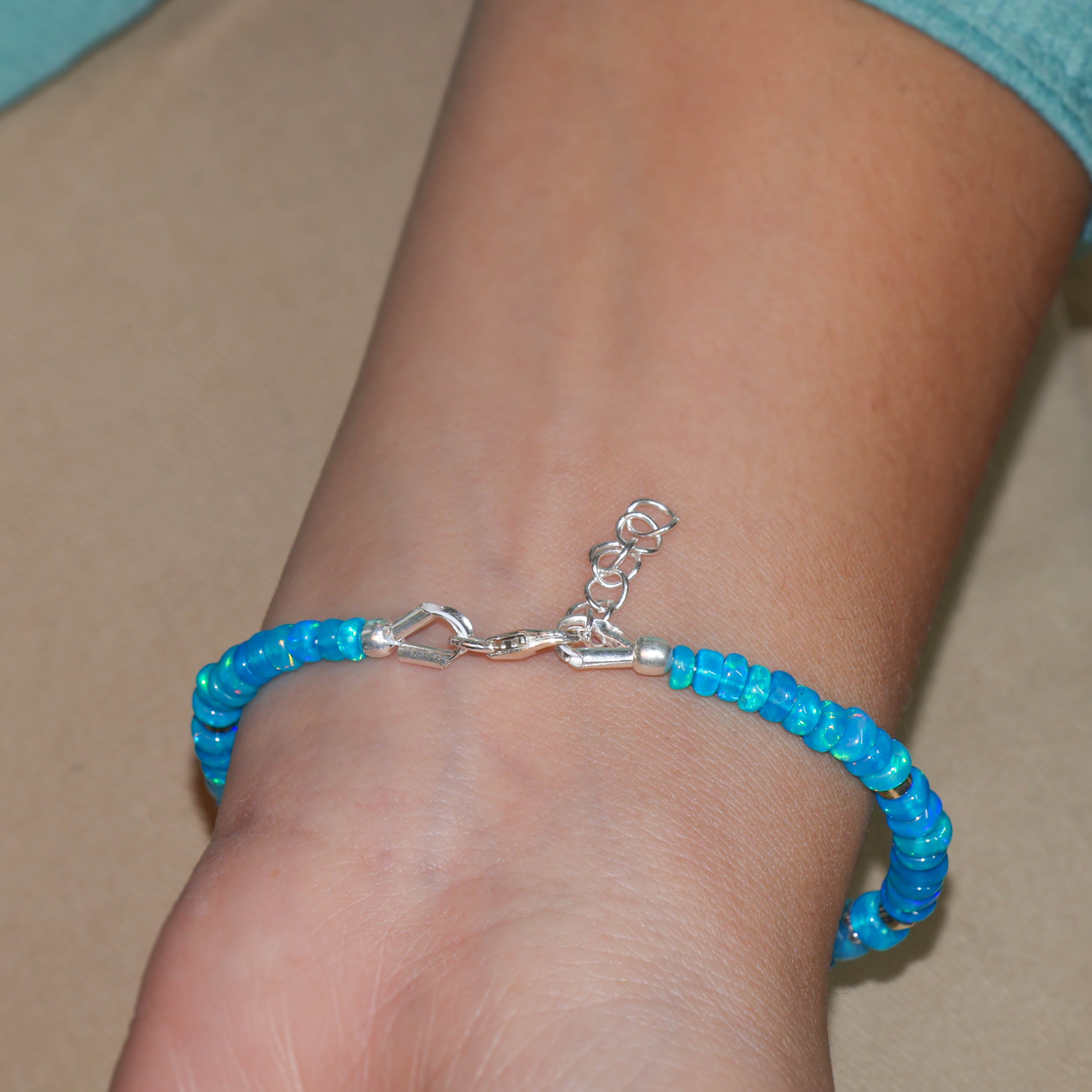 Natural Paraiba Opal Rondelle Beaded Bracelet - Handmade Gemstone Jewelry for Women, Boho Chic Style - Perfect for Daily Wear, Gift Giving & Special Occasions