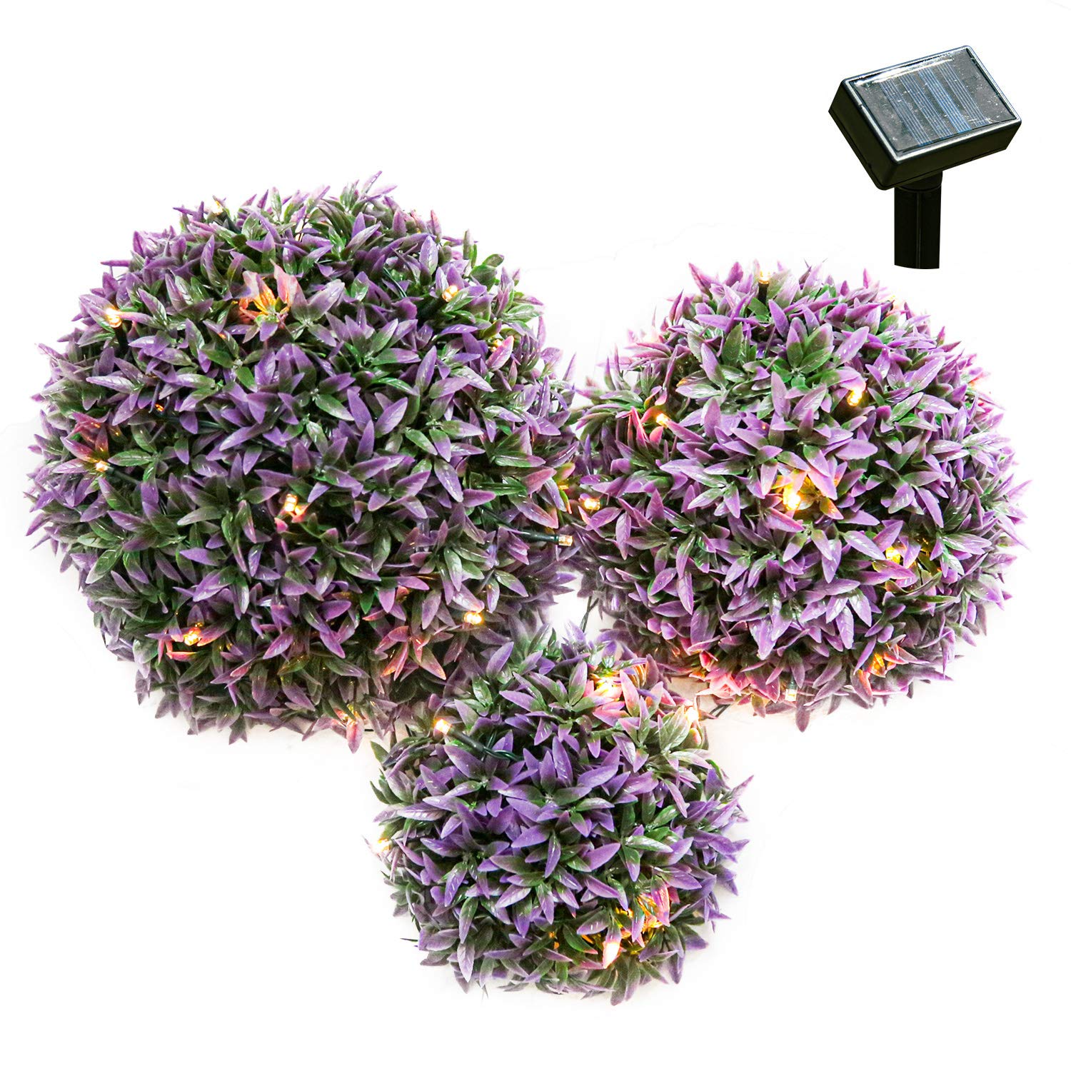 3 Pack Artificial Grass Hemispheres - Solar Powered Fake Plants for Outdoor Garden Decor - Purple Plastic Lawn Ornaments (6/8/10 Inch) - Perfect for Patio, Yard & Landscape Lighting