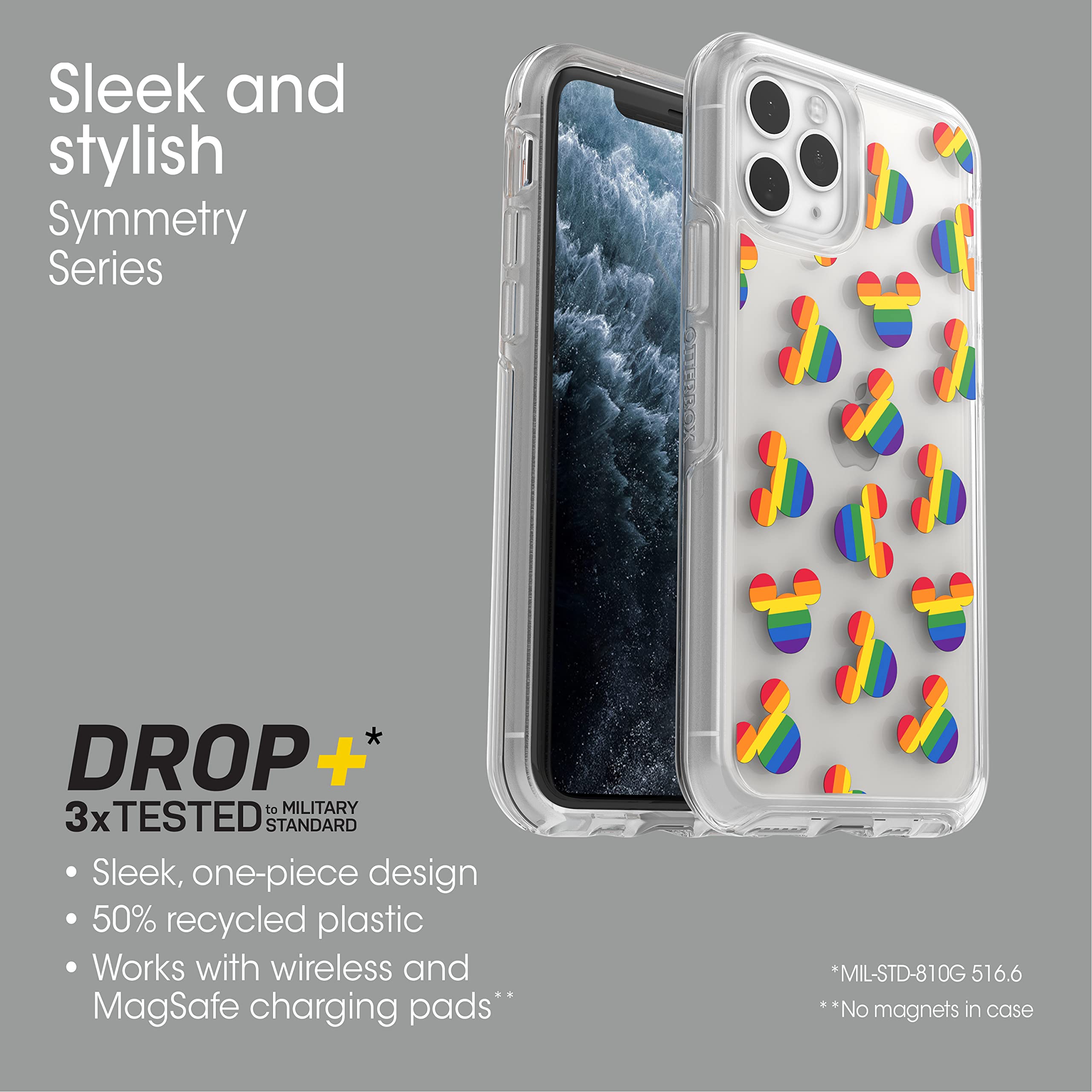 OtterBox Symmetry Series Case for iPhone X, iPhone Xs, iPhone 11 Pro - Mickey Pride Design, Slim Protective Cover with Wireless Charging & Raised Edges for Screen/Camera Protection | Perfect for Everyday Use, Travel & Outdoor Activities
