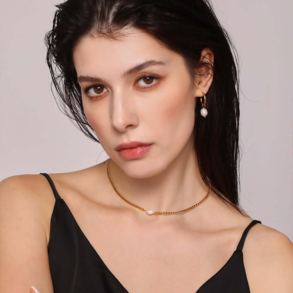 Elegant Modern Freshwater Pearl Gold Chain Necklace for Women | P539 | Perfect for Weddings, Parties & Everyday Wear
