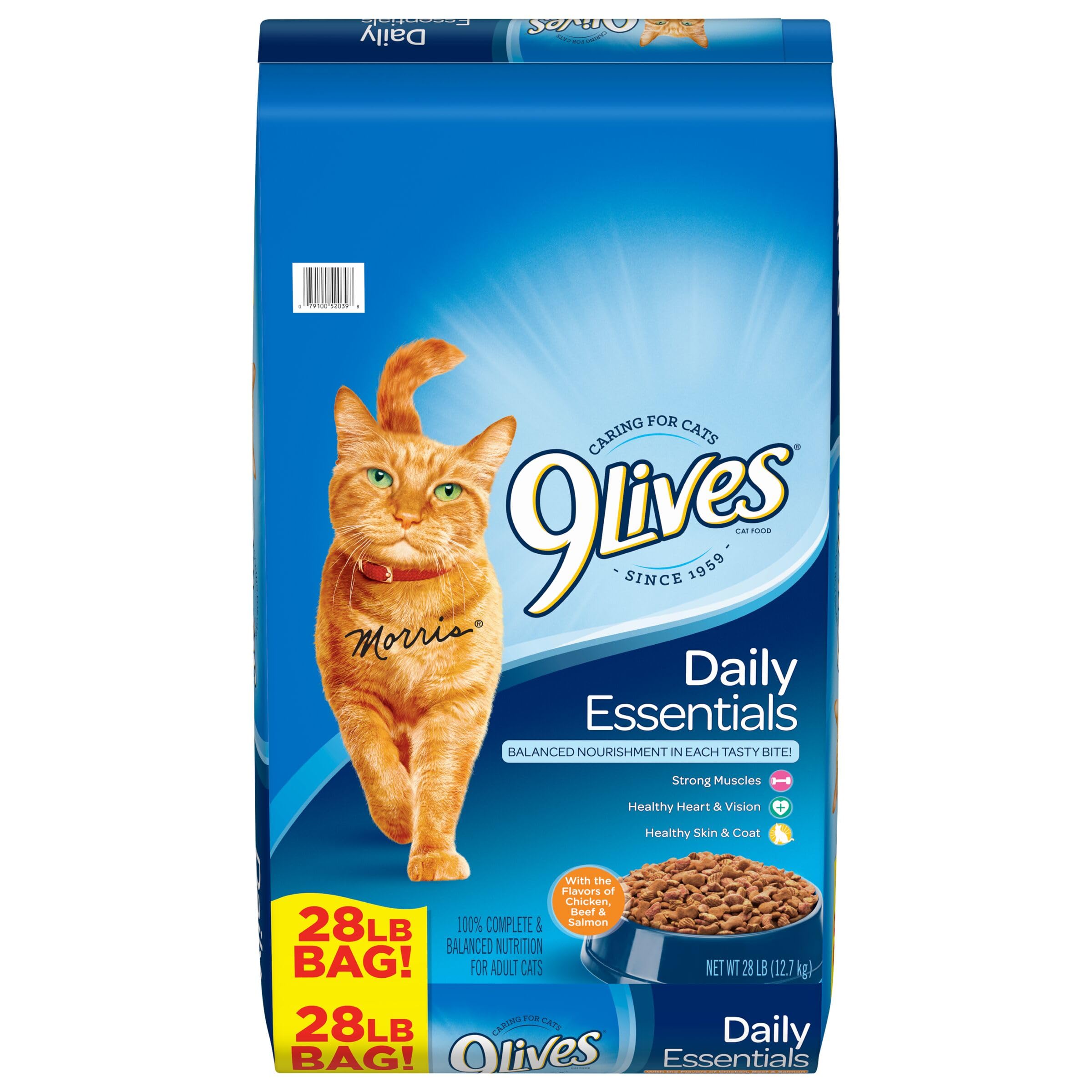 9Lives Daily Essentials Dry Cat Food - Chicken, Beef & Salmon Flavors, 28 lb Bag - High Protein Cat Kibble for Adult Cats - Perfect for Multi-Cat Households & Long-Term Feeding