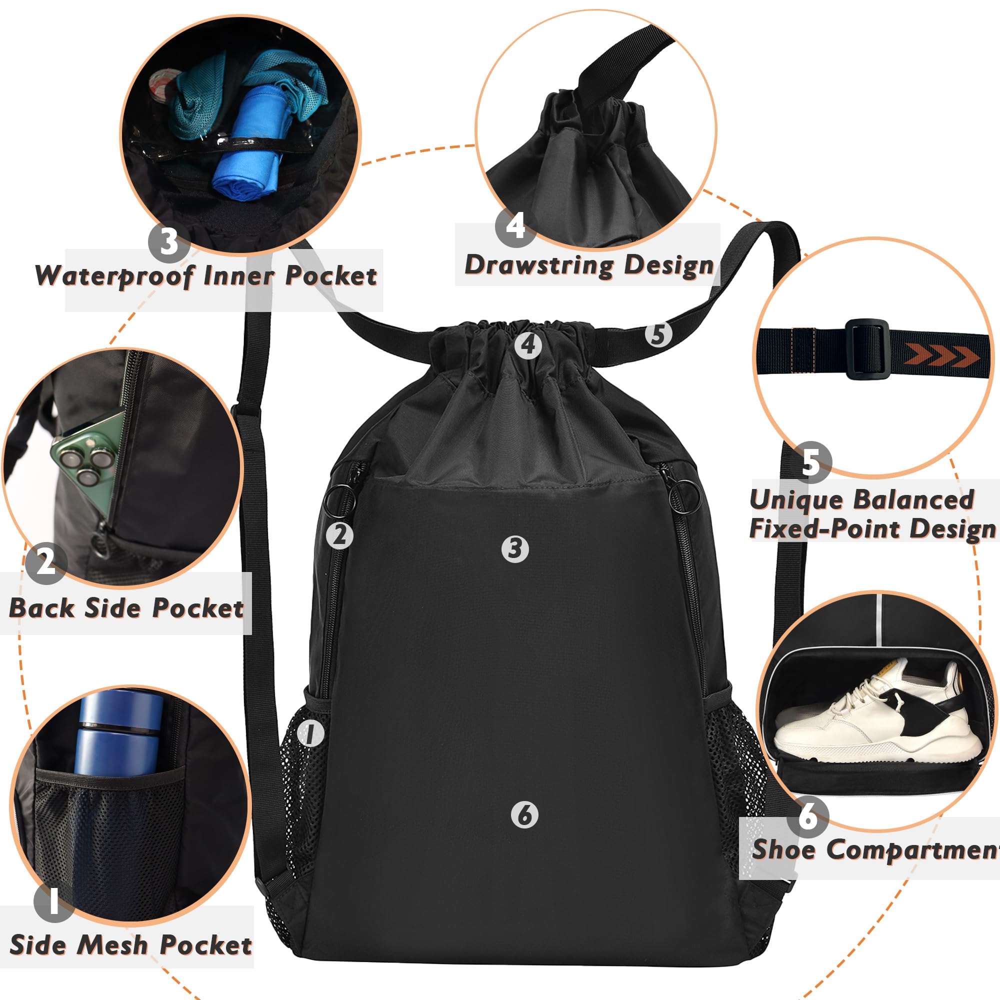 Large Drawstring Backpack with Shoe Compartment - Gym & Beach Bag for Men & Women