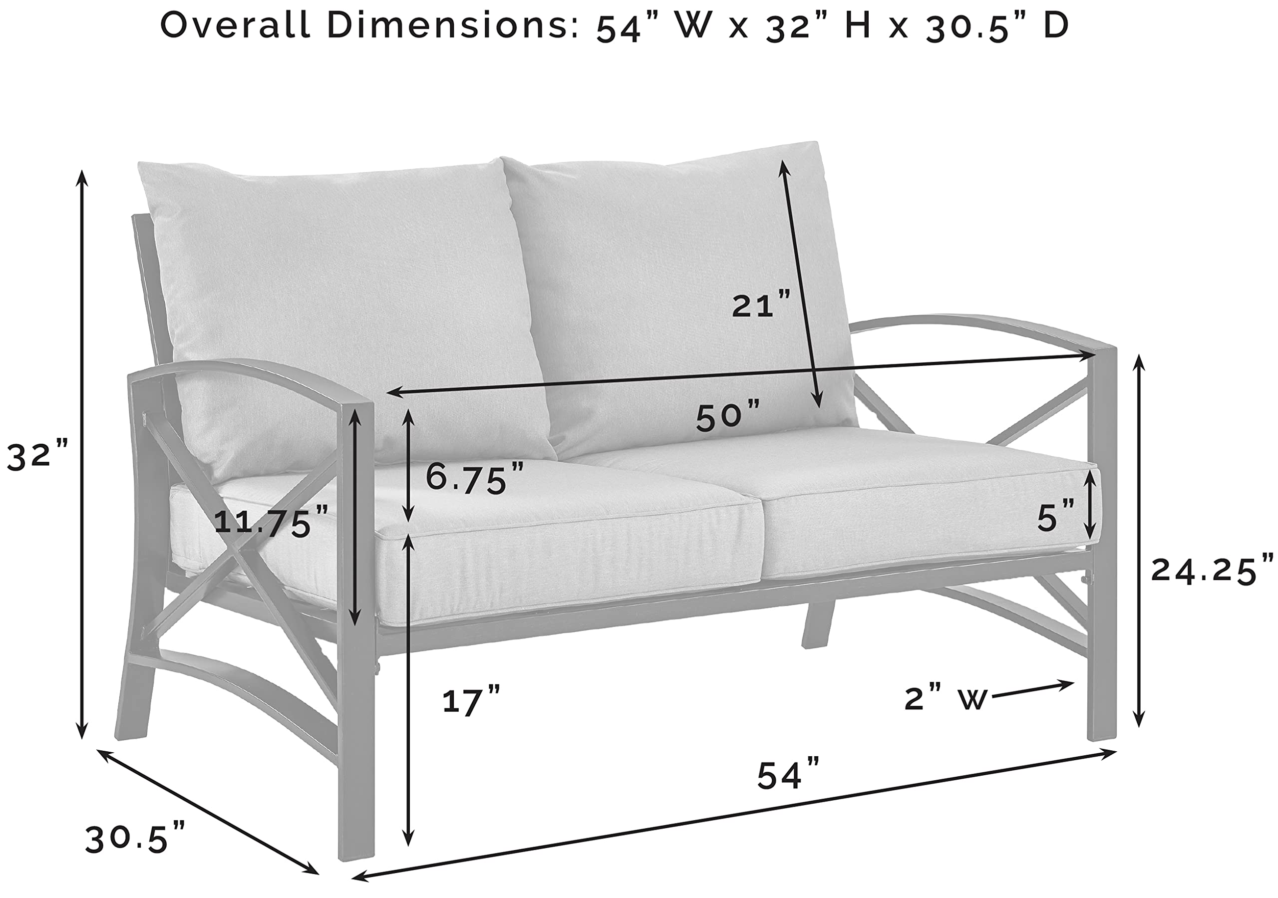 Crosley Furniture Kaplan Outdoor Loveseat - 2-Person Patio Couch for Porch, Deck, Backyard & Balcony - White with Mist Cushions - Perfect for Relaxing, Entertaining & Outdoor Lounging