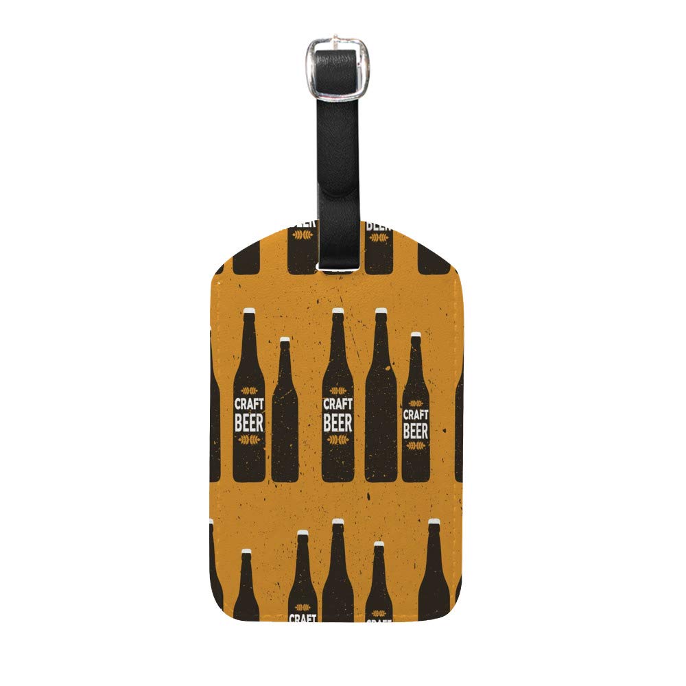 Premium PU Leather Luggage Tags for Suitcases - Privacy Cover ID Tags for Travel Bags, Beer Bottle Craft & Baggage Labels (Ideal Travel Accessories & Gift for Frequent Flyers) - Perfect for Business Trips, Vacations & Airport Identification