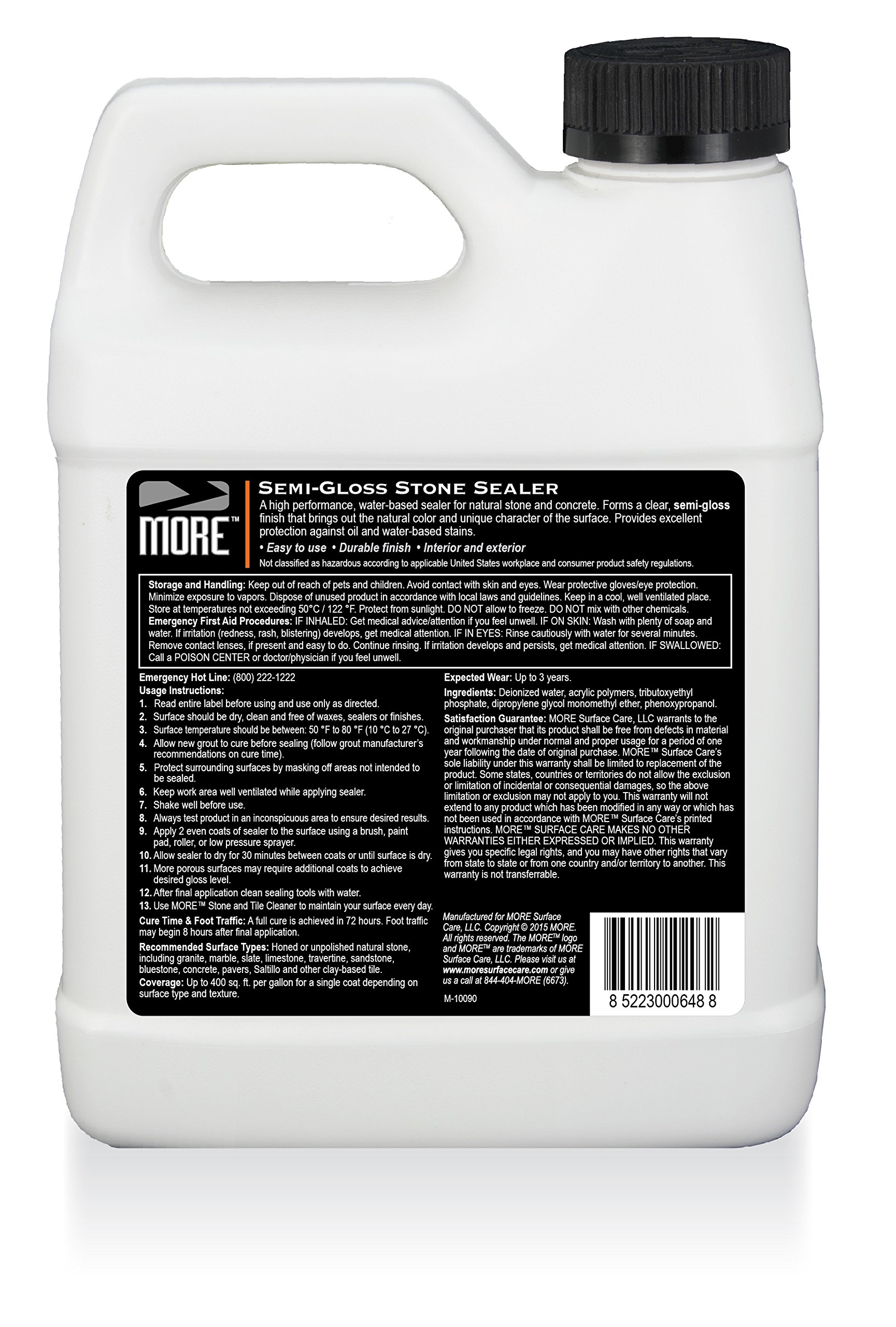 Premium Semi-Gloss Stone Sealer - Water-Based Formula for Interior & Exterior Natural Stone & Tile Surfaces - Superior Protection - 32 oz (Quart) - Ideal for Countertops, Floors, Showers & Outdoor Pavers