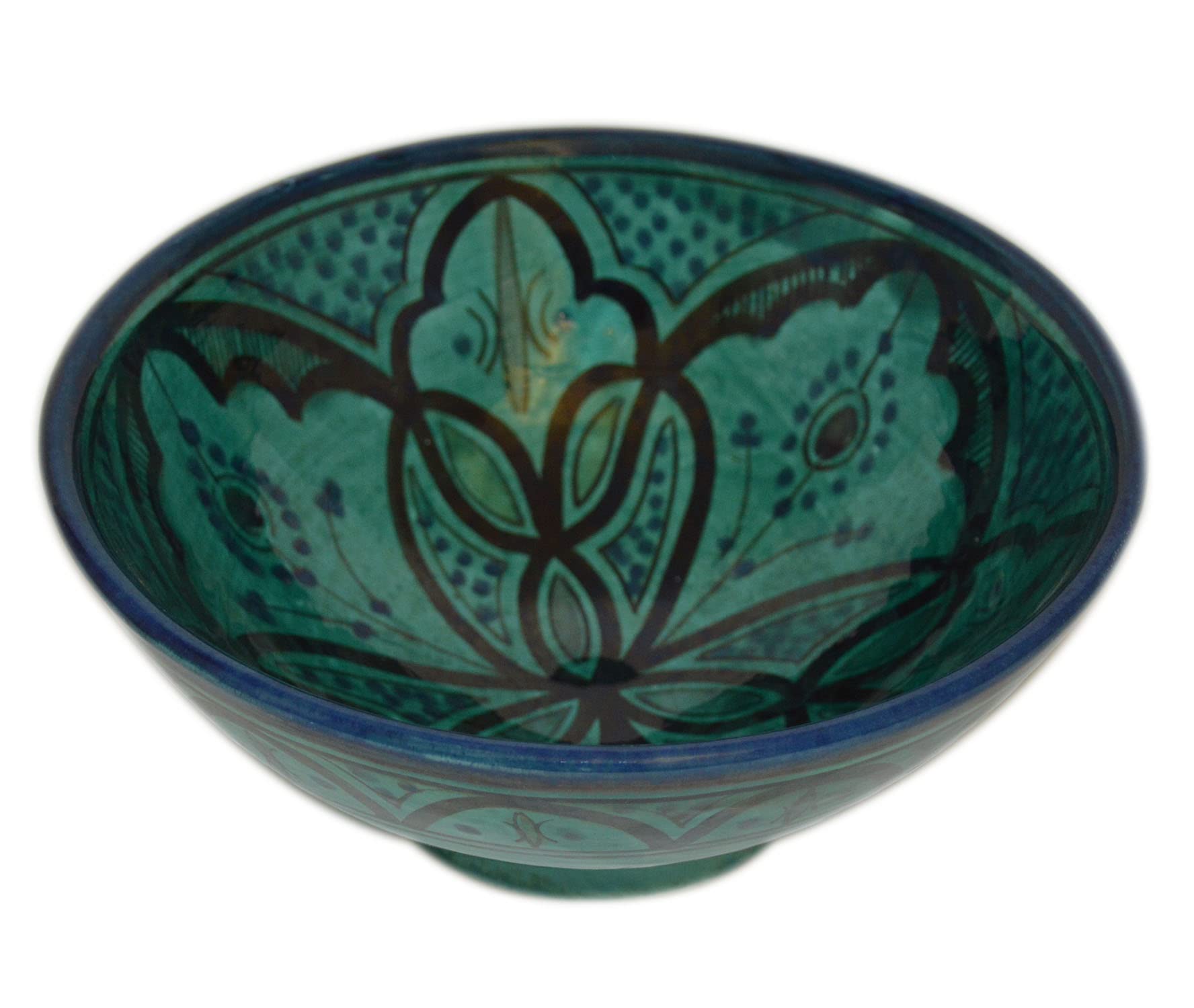 Handmade Moroccan Ceramic Serving Bowl - 8 Inch Aqua Blue Decorative Dish for Soups, Salads & Entertaining