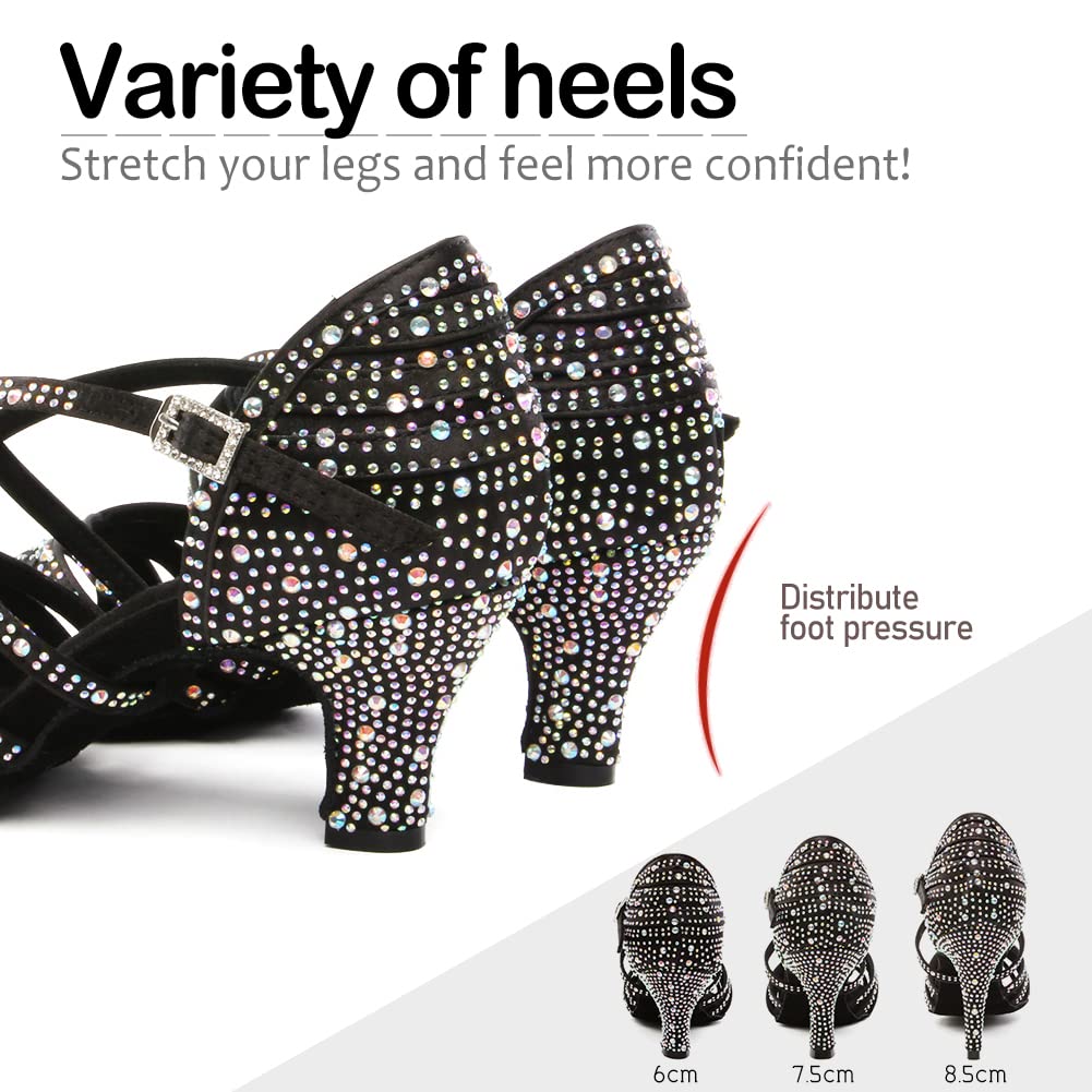 SWDZM Women's Rhinestone Latin Dance Shoes for Salsa, Ballroom, Practice & Performance - Model L377-6 | Perfect for Dance Competitions, Social Events & Professional Performances