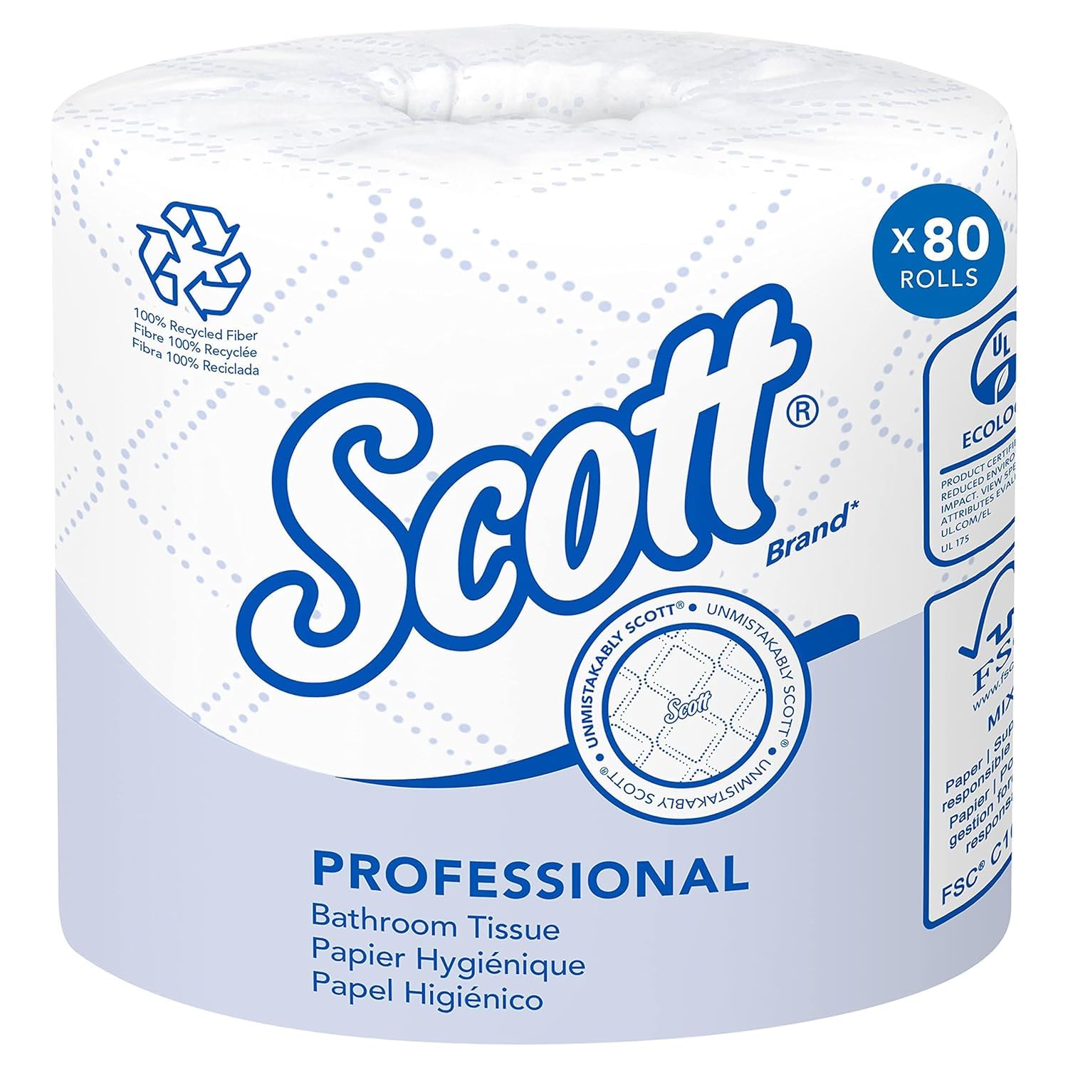 Scott Essential Professional 100% Recycled Fiber Bulk Toilet Paper for Business - 80 Rolls/Case (506 Sheets/Roll, 2-PLY, White) | Commercial Restrooms, Offices & Hospitality Use | Eco-Friendly Bathroom Tissue