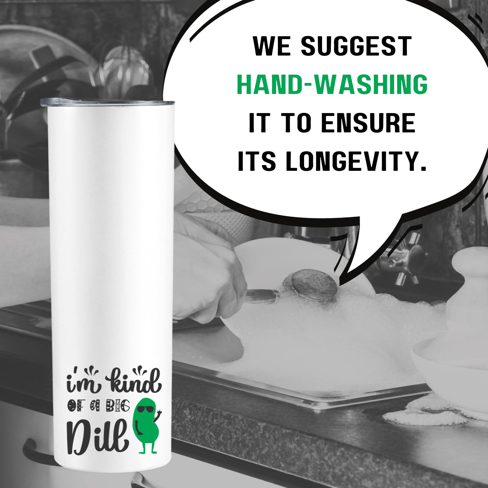 Onebttl 20 oz Skinny Travel Tumbler with Lid & Straw - 'I AM KIND OF A BIG DILL' Pickle-Themed Gift for Women & Men | Christmas, Birthday Gifts | Includes Gift Box | Perfect for Office, Gym & Travel
