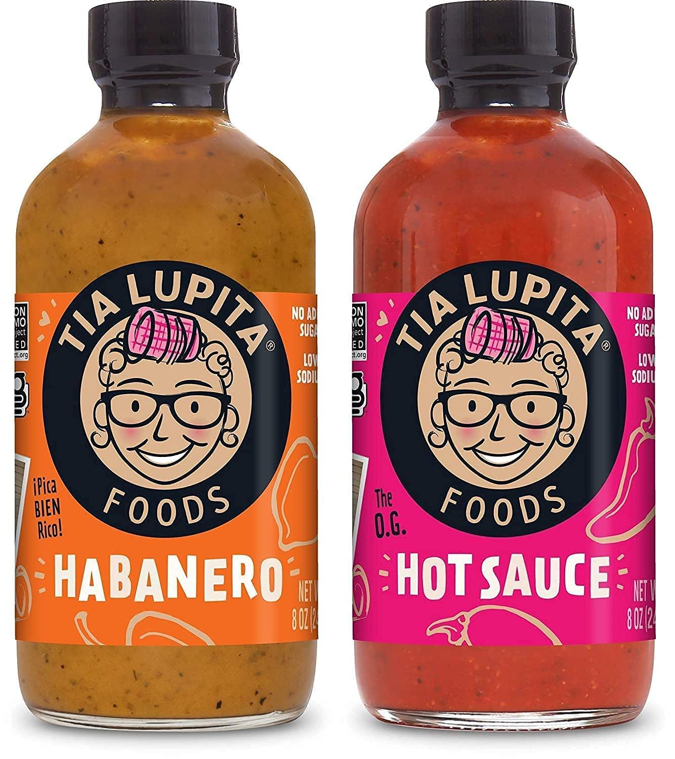 Tia Lupita Hot Sauce Variety Pack - 2 Bottles (8 oz Each) of Flavorful Heat - Original & Habanero | Gluten Free, Non-GMO, Keto Friendly, Low Sodium, Sugar Free, No Carbs | Perfect for Tacos, Wings, Eggs & Healthy Cooking