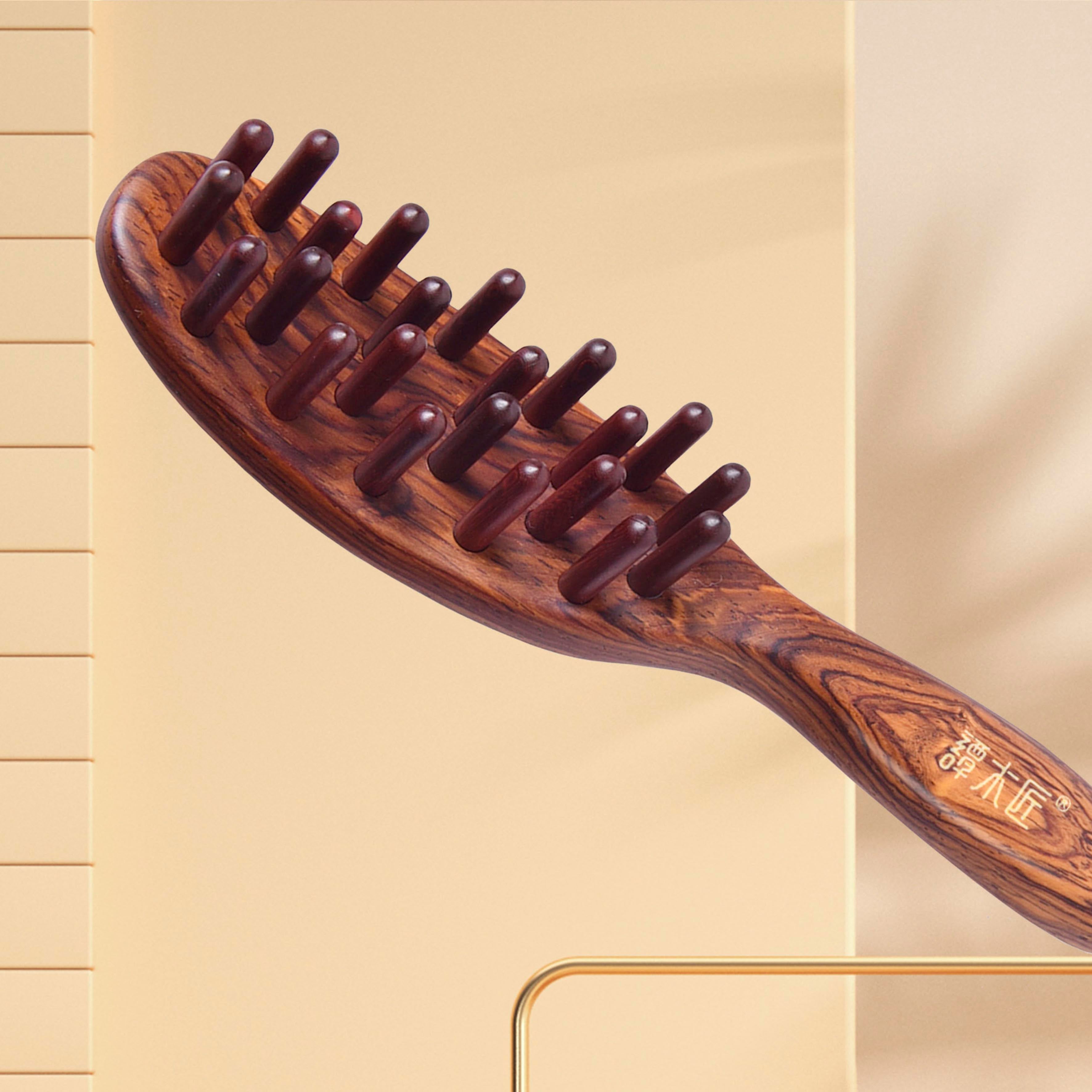 Premium Rosewood Scalp Massager with Cylinder Bristles - Relaxing Head Massage Tool for Stress Relief & Hair Growth Stimulation | Perfect for Home Spa, Salon Treatments, and Self-Care Routines